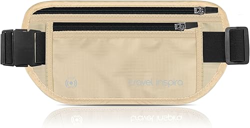 travel inspira Cinturón de dinero de viaje con soporte delgado antirrobo para pasaporte con bloqueo RFID para viajes, cartera de viaje oculta debajo