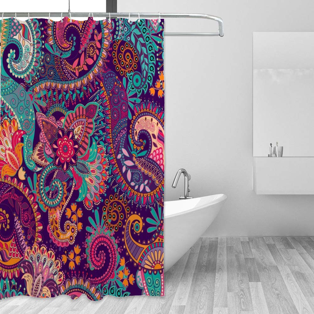 Tenda Doccia Glitterata Nero E Viola – Set Con Ganci, Impermeabile, 180x180 Cm, Per Bagno Ragazze