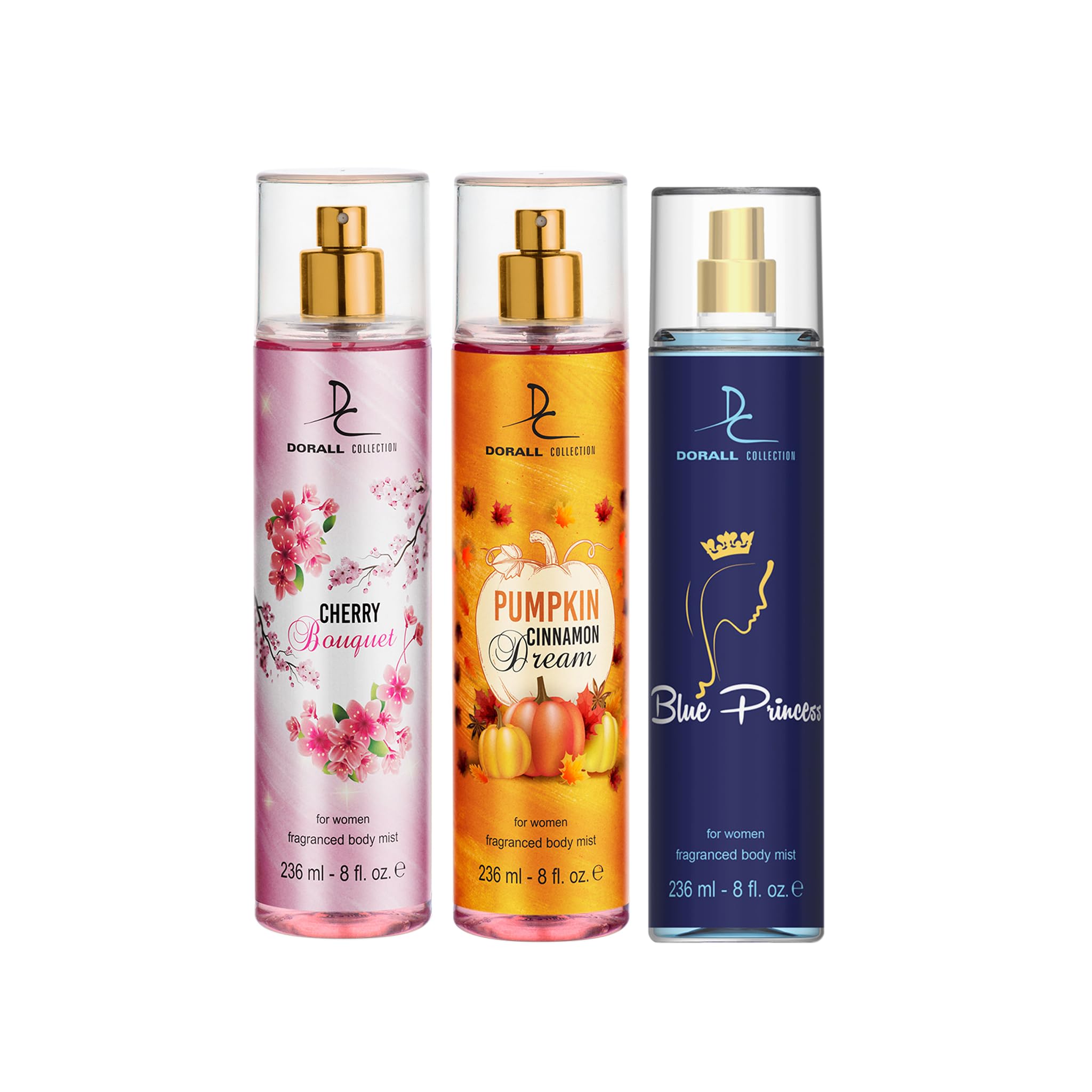 Dorall Collection Cherry Bouquet + Pumpkin Cinnamon + Blue Princess Body Mist Set 236ml (Pack of 3)-picture-10