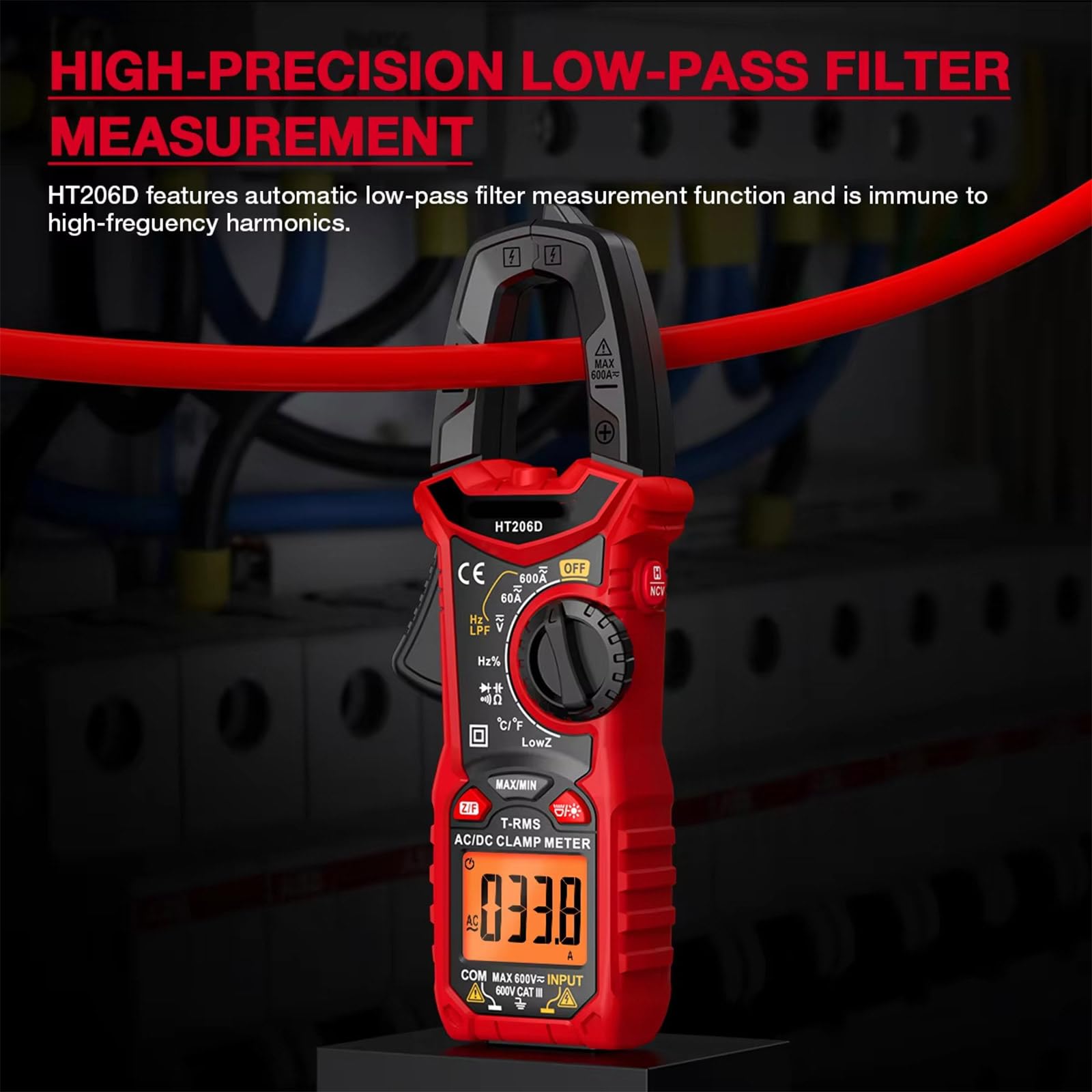 Multimetro a pinza a pinza precisione HT206D per resistenza, tensione corrente e altro con pinza amperometrica portatile con display LCD trasparente
