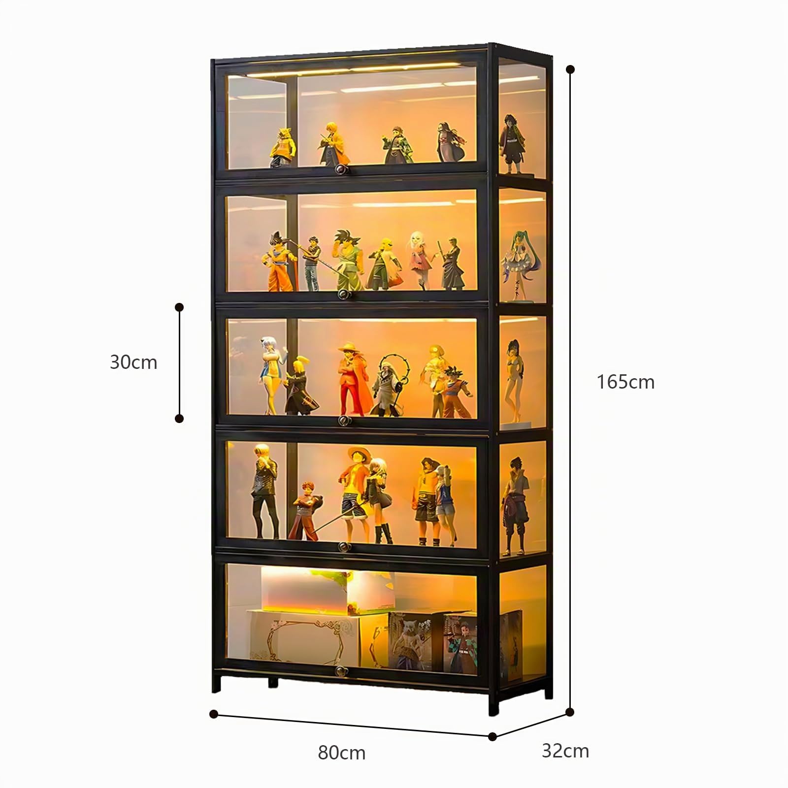 Armadio con porta in vetro acrilico, custodia di 5 livelli, Organizzatori di giocattoli da collezione Rack & Display Shelf, libreria per bambini per camera da letto (Coperchio nero)