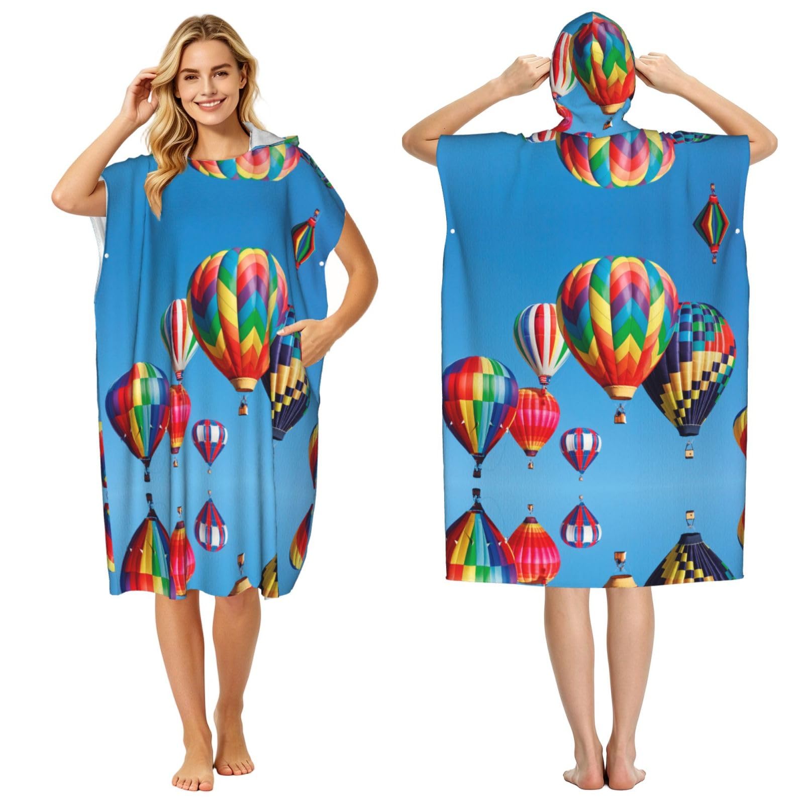 Poncho en tissu éponge léger imprimé montgolfières pour vos sorties plage et piscine