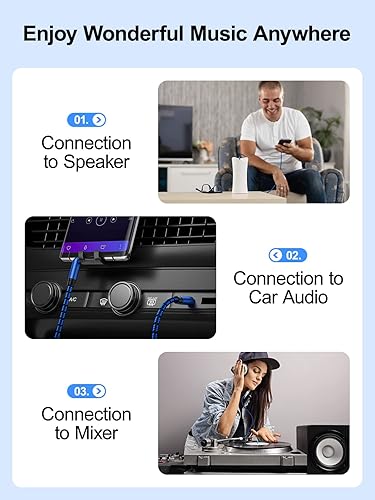 Miniatura 5 de Cable auxiliar de 4 pies, cable auxiliar de audio de 0.138 in para automóvil, cable de audio trenzado de nailon de 0.138 in macho a macho,