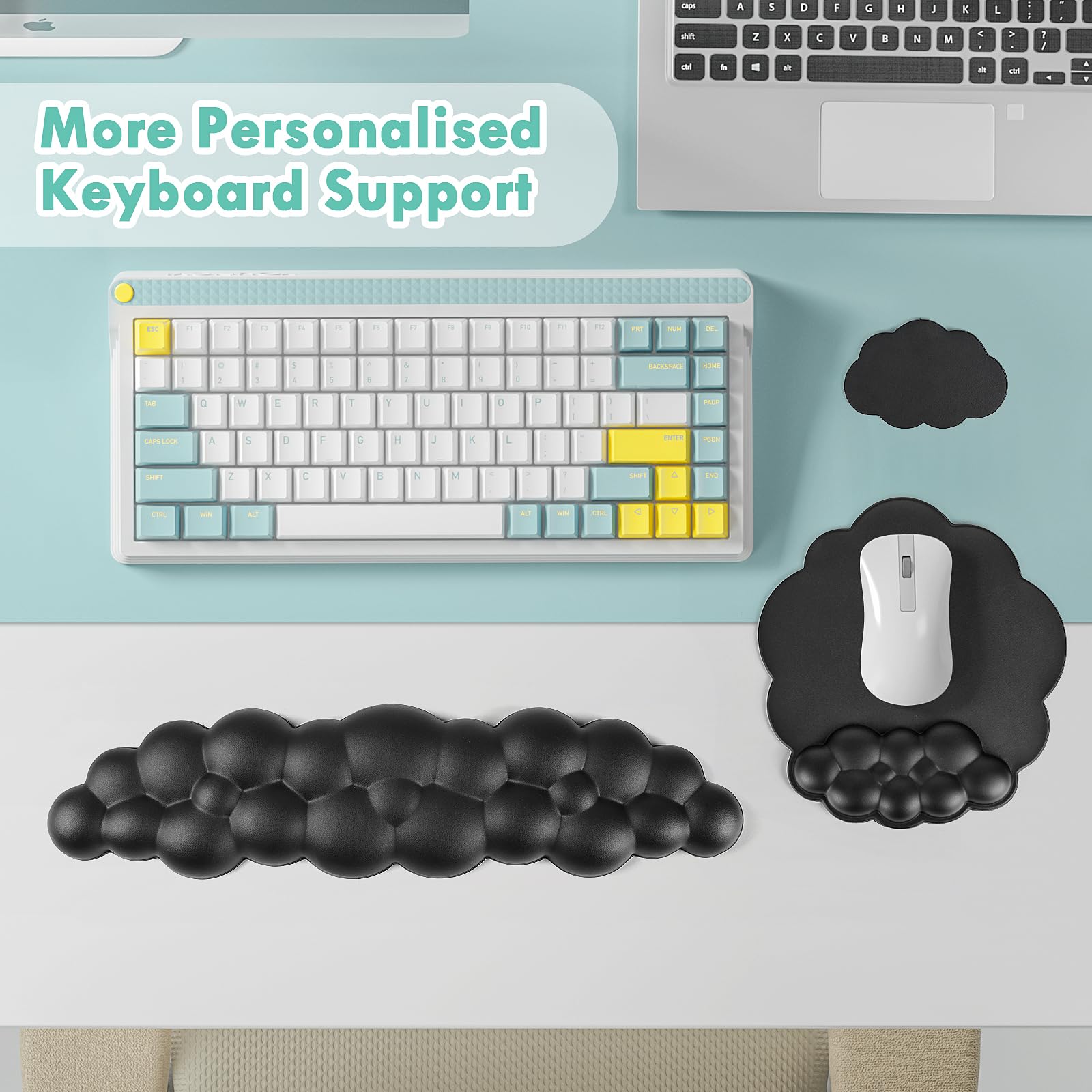 ELZO Poggiapolsi Per Tastiera Con Memory Foam - Supporto Ergonomico Per Polsi, Base Antiscivolo, Nero - Foto 5