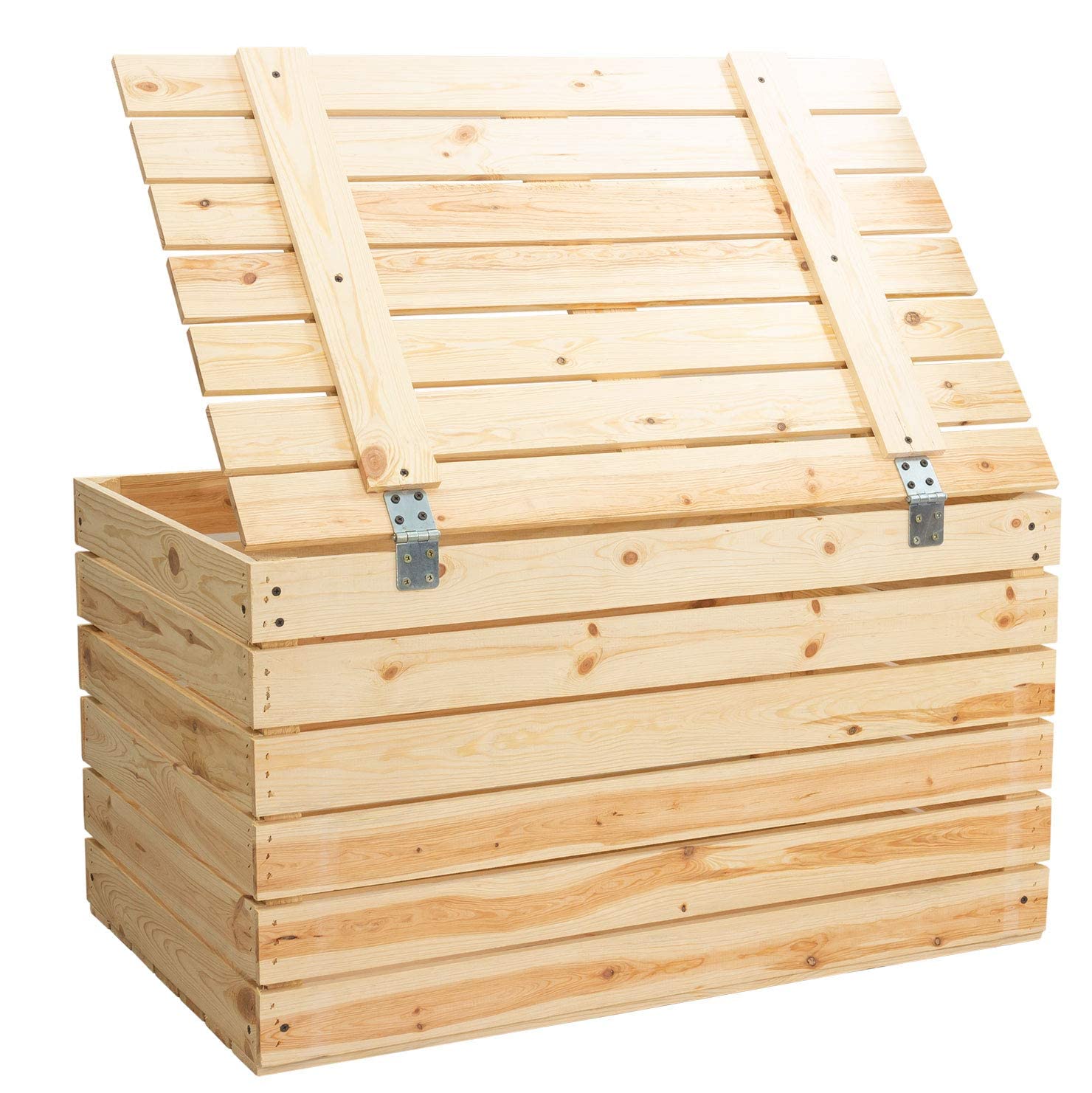 Traumhaft rustikale Holztruhe 80x50x39cm Holztruhe in hellem, unbehandelten Naturholz mit Deckel | für alle Räume, auch Kinderzimmer | drinnen & draußen
