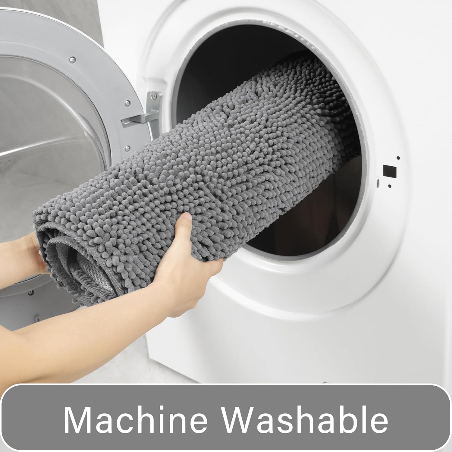 LOCHAS Bathroom Rugs Sets 2 Piece, Soft Non Slip Bath Mat Set, 20''x20'' U-Shaped Toilet Rug and 34''x21'' Light Grey Bath Rugs, Washable Absorbent Chenille Toilet Rug Set for Bathroom, Shower, Sink - Image 6