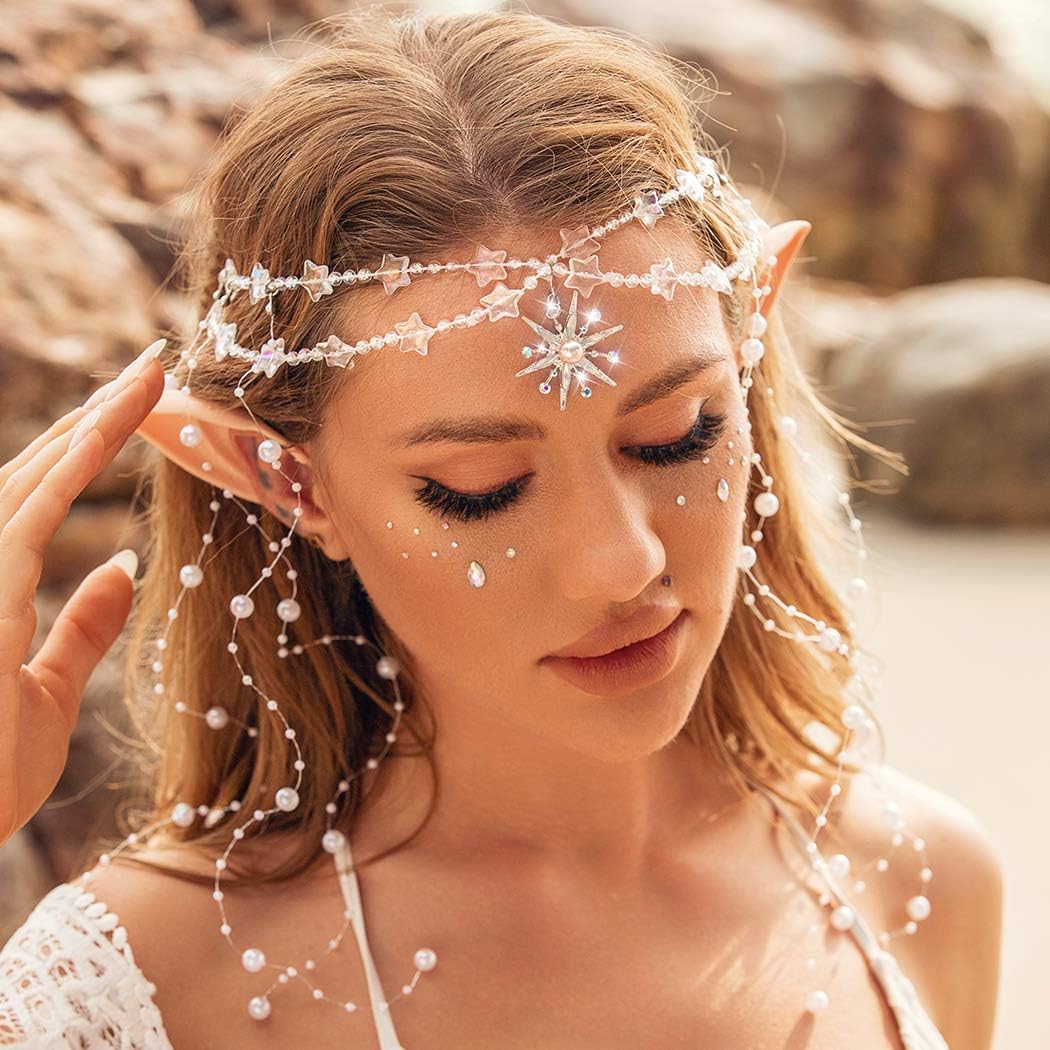 Amazon.com : CAKURE Boho Head Chain Pearl Tassel Hair Chain  display picture 2