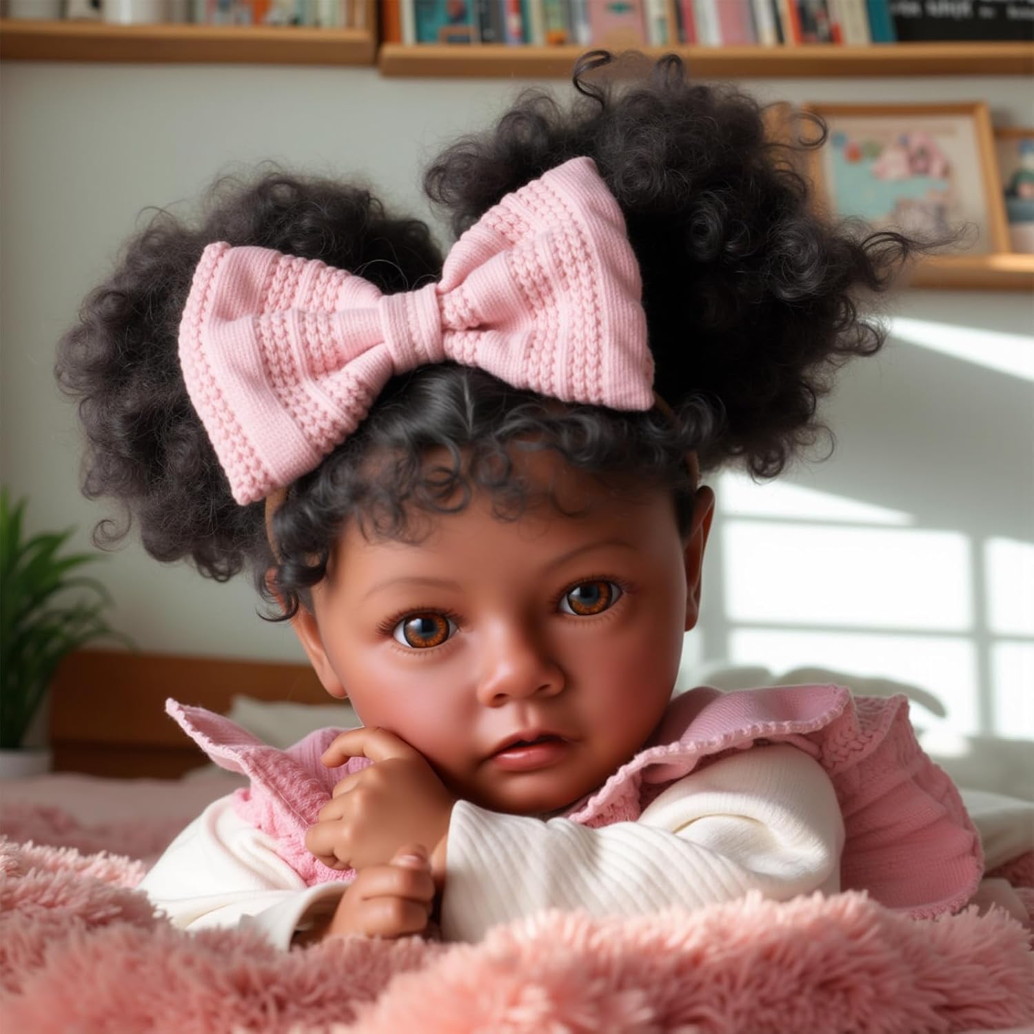 BABESIDE Lifelike Reborn Baby Dolls Black, 20 Inch Realistic Black Girl Newborn Real Life Baby Girl Dolls Soft Vinyl & Cloth Body with Feeding Kit Gift Box for Kids Ages 3+