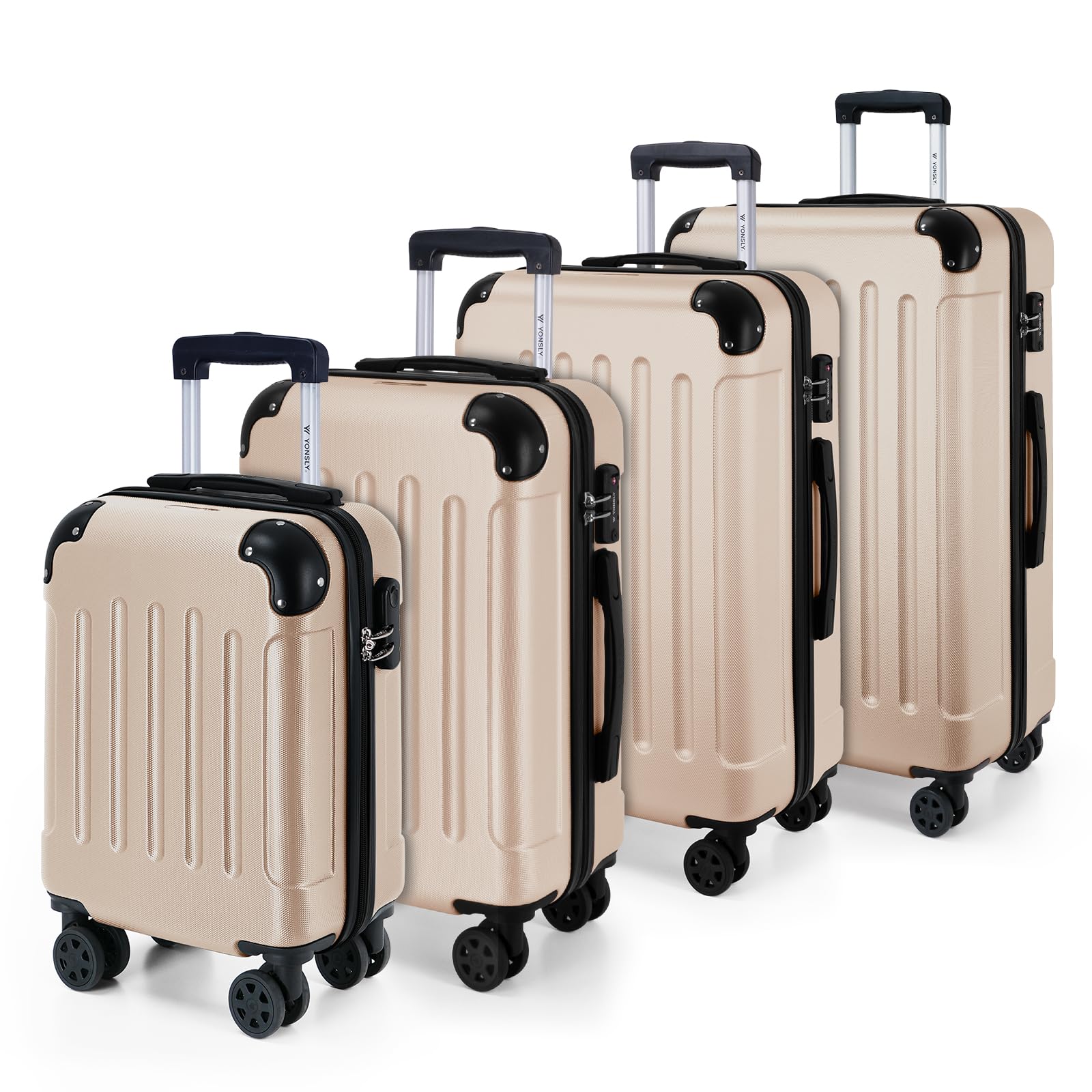 YONSLY Gepäck Reisekoffer, Trolley Rollkoffer Handgepäck, Hartschalenreisekoffer mit 360° Lenkrollen, Zahlenschloss, Mehrstufiger Teleskopgriff