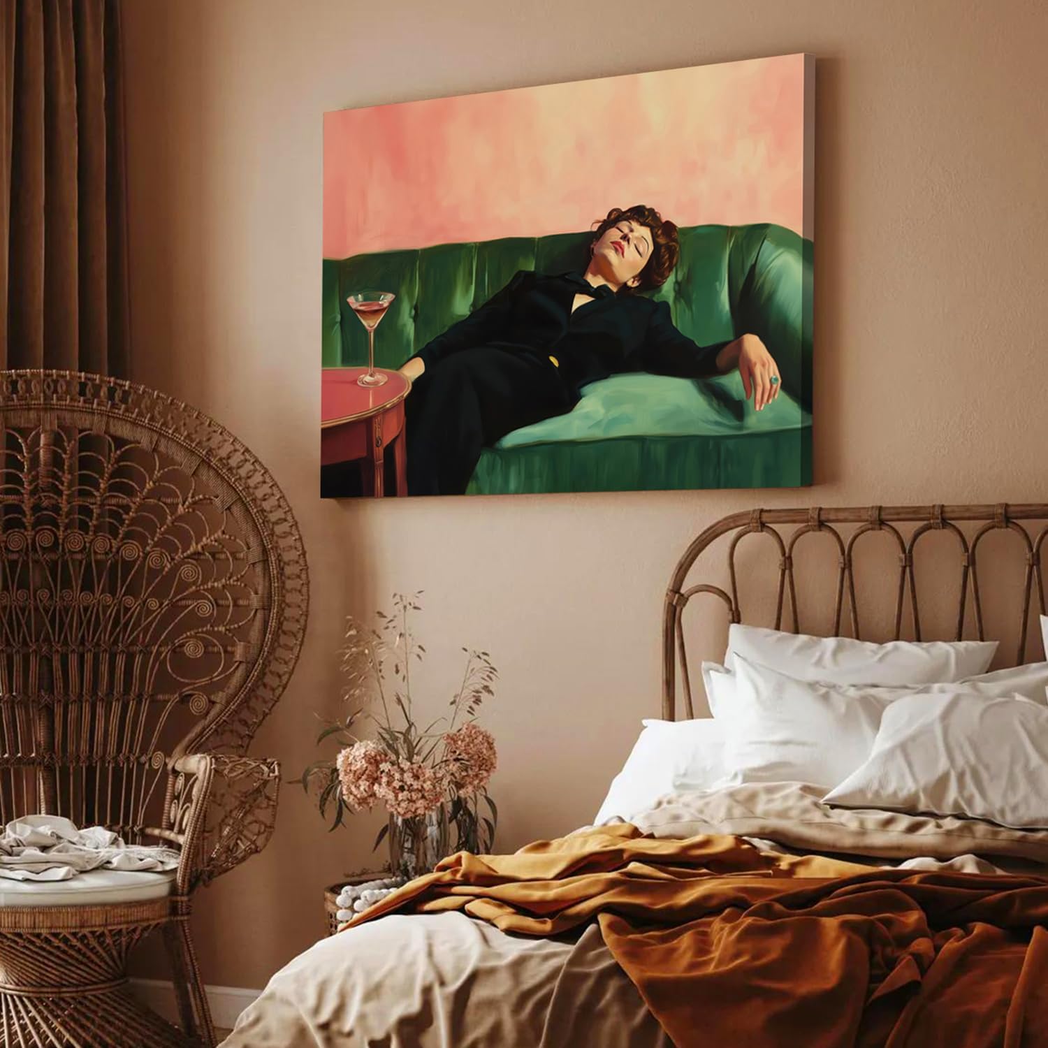 Vintage Woman Wall Art Funky Victorian Lady Lying on Couch Canvas Prints Moody Painting Poster Eclectic Aesthetic Wall Decor Picture Home Decor for Girly Bedroom Living Room 16X24Inch Framed