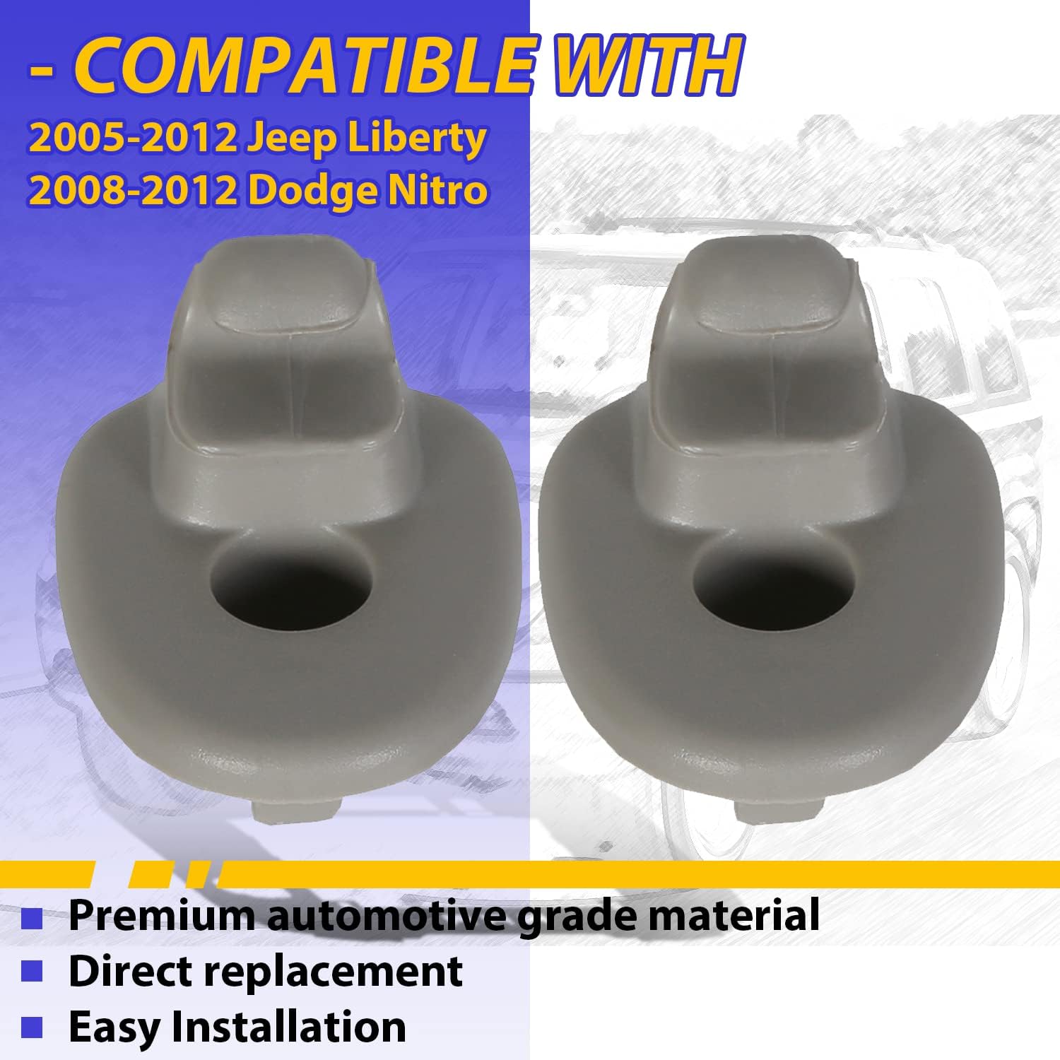 ECOTRIC Sun Visor Clip Replacement Retainer Compatible with 2005-2015 Jeep Liberty & 2008-2012 Dodge Nitro Replacement for 1AR26BD1AA 2PC (2 Packages)
