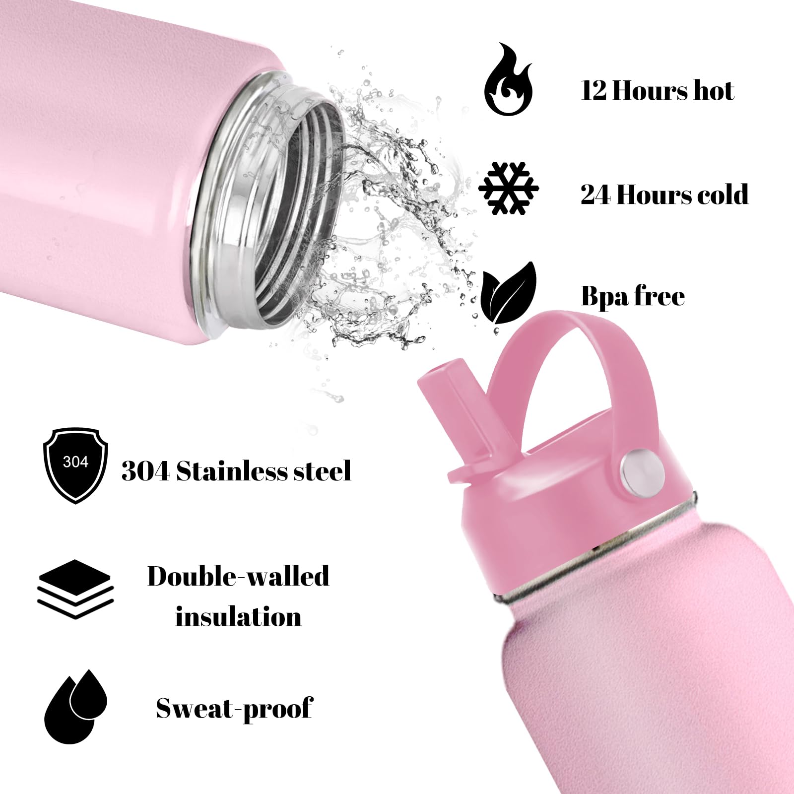 Personalized 32oz Insulated Stainless Steel Water Bottle - Custom Name Engraved With Straw, Gift For Kids, Girls, Boys