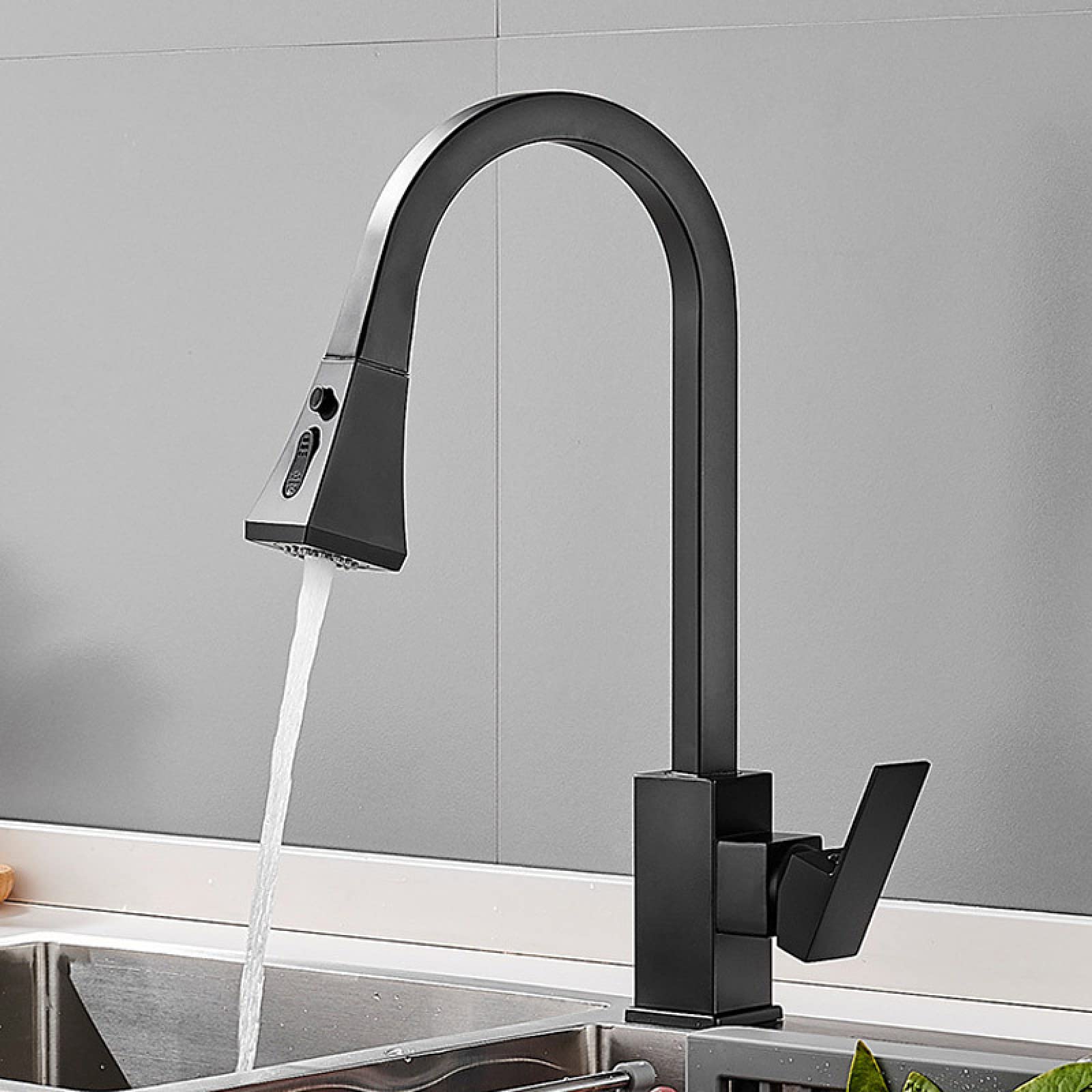 Robinet d'évier de cuisine à poignée unique eau chaude et froide noir brossé