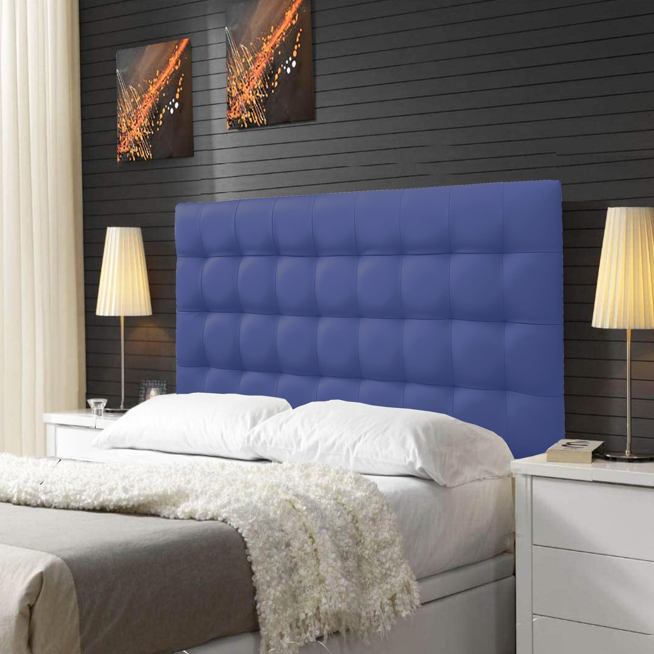 ONEK-DECCO Cabecero de Cama Kansas Tapizado en Polipiel, Acolchado, Diseño Moderno Elegante, Cabezal para Dormitorio, Cama Juvenil y Matrimonio (90x70, Azul)