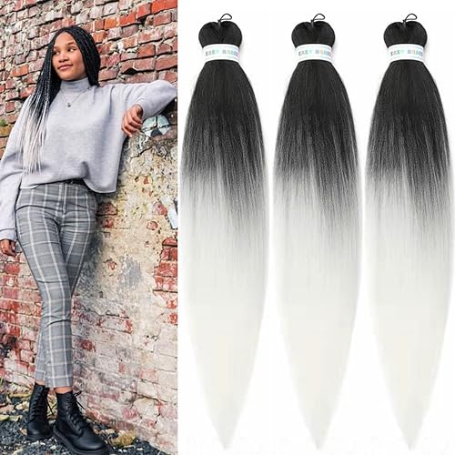 Miniatura 4 de Cabello estirado de fibra Kanekalon para trenzar con cabello humano, color blanco degradado