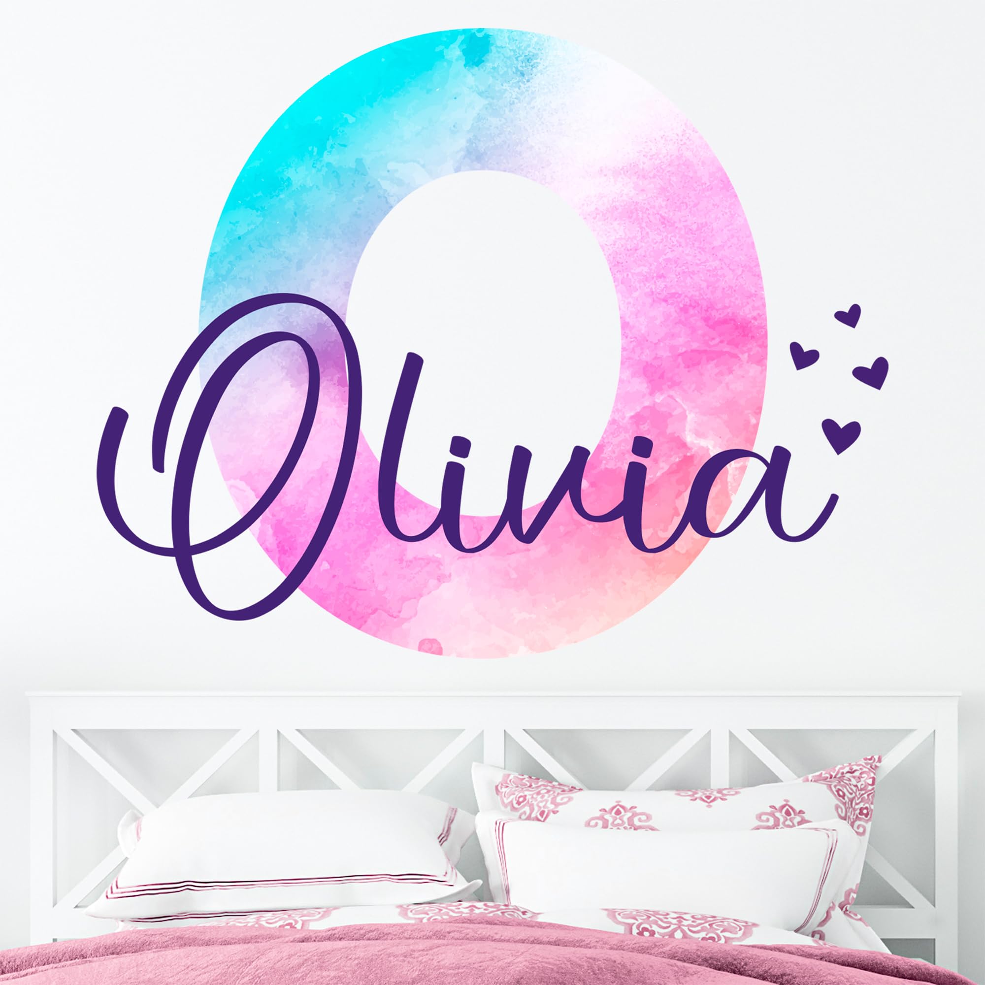 AdesiivoStudio Custom Name & Initial Wall Decor for Baby Boy & Toddlers Room - Bright Letter Home Decor with Multiple Font Choices & Watercolour