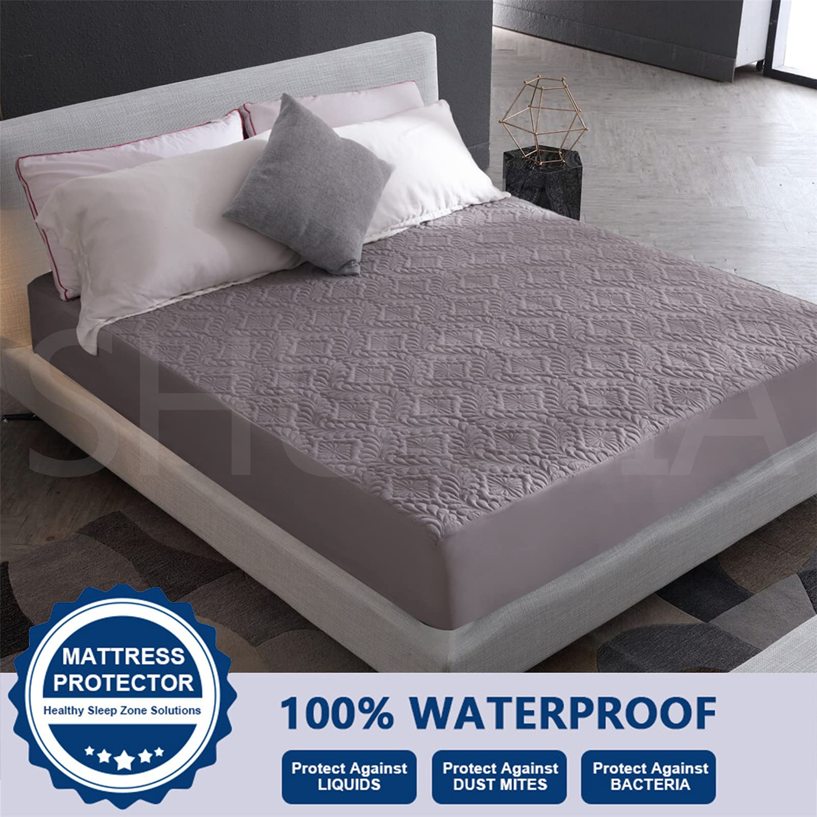 Protectores De Colchón Acolchados King Size - Funda De Colchón De Ajuste Profundo Hipoalergénico para Cama (Gray B,220X200+30cm)