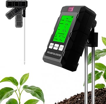 TOWODE 6-in-1 Digital Soil Tester, measures pH, Moisture, Fertility, Temperature, Light & Humidity, Dual Metal Probe Soil Meter for Houseplants, Garden, Vegetable Patch, Farm