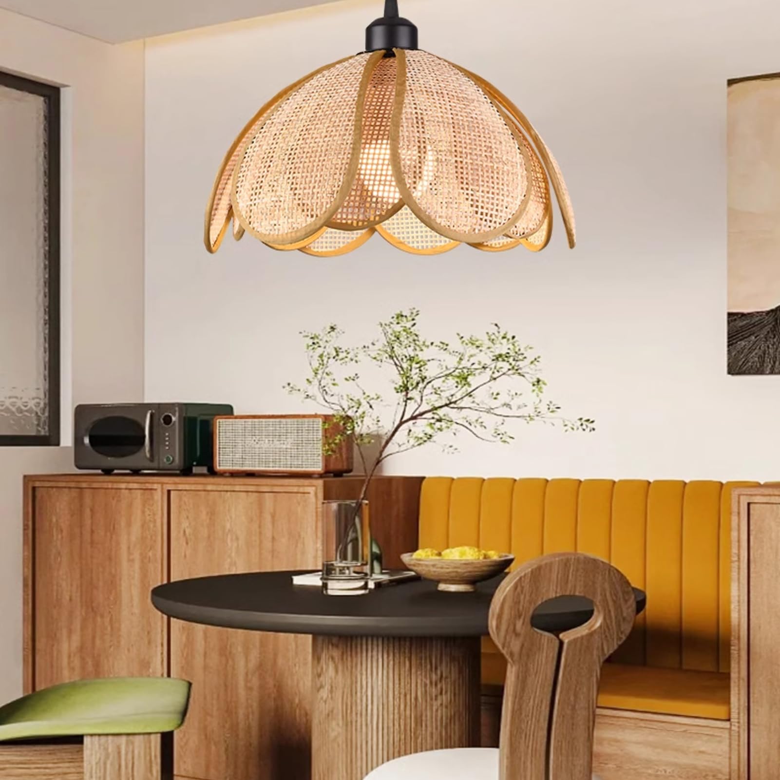 Suspension Boho Petal, Suspension en Rotin Tissé à La Main de Style Wabi-sabi, Lustres de Ferme pour îlot de Cuisine, Salle à Manger, Restaurant, Chambre à Coucher, D: 50cm/20inch