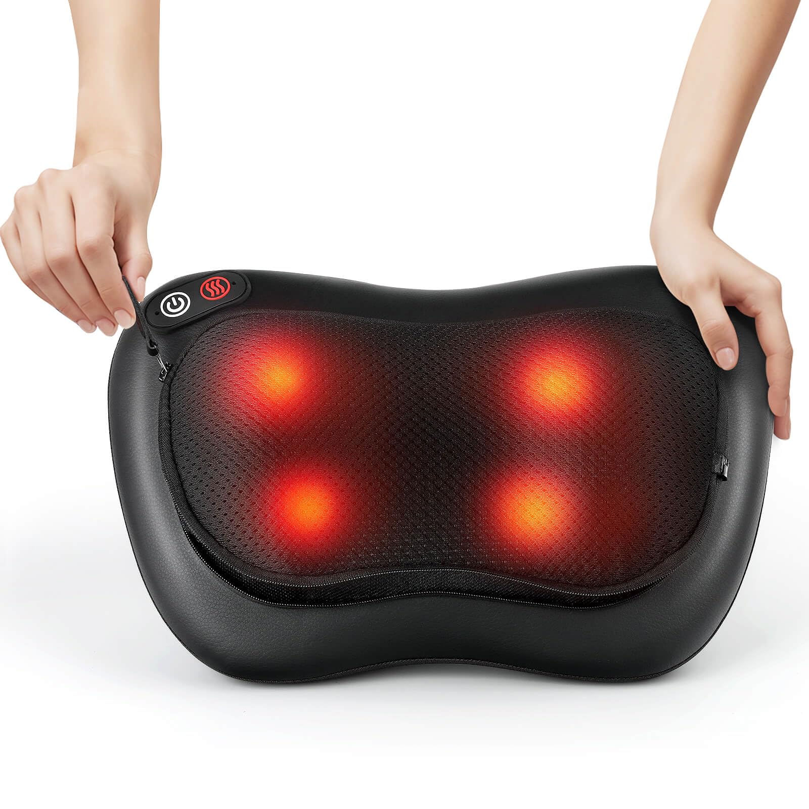 ALLJOY Coussin de Massage Shiatsu - Masseur Dos Chauffrant avec 4 Nœuds et 3 Vitesses Réglable, Têtes de massage rotatives 3D améliorées,Cadeau pour Femme/Homme, Portable pour Maison Bureau Voiture