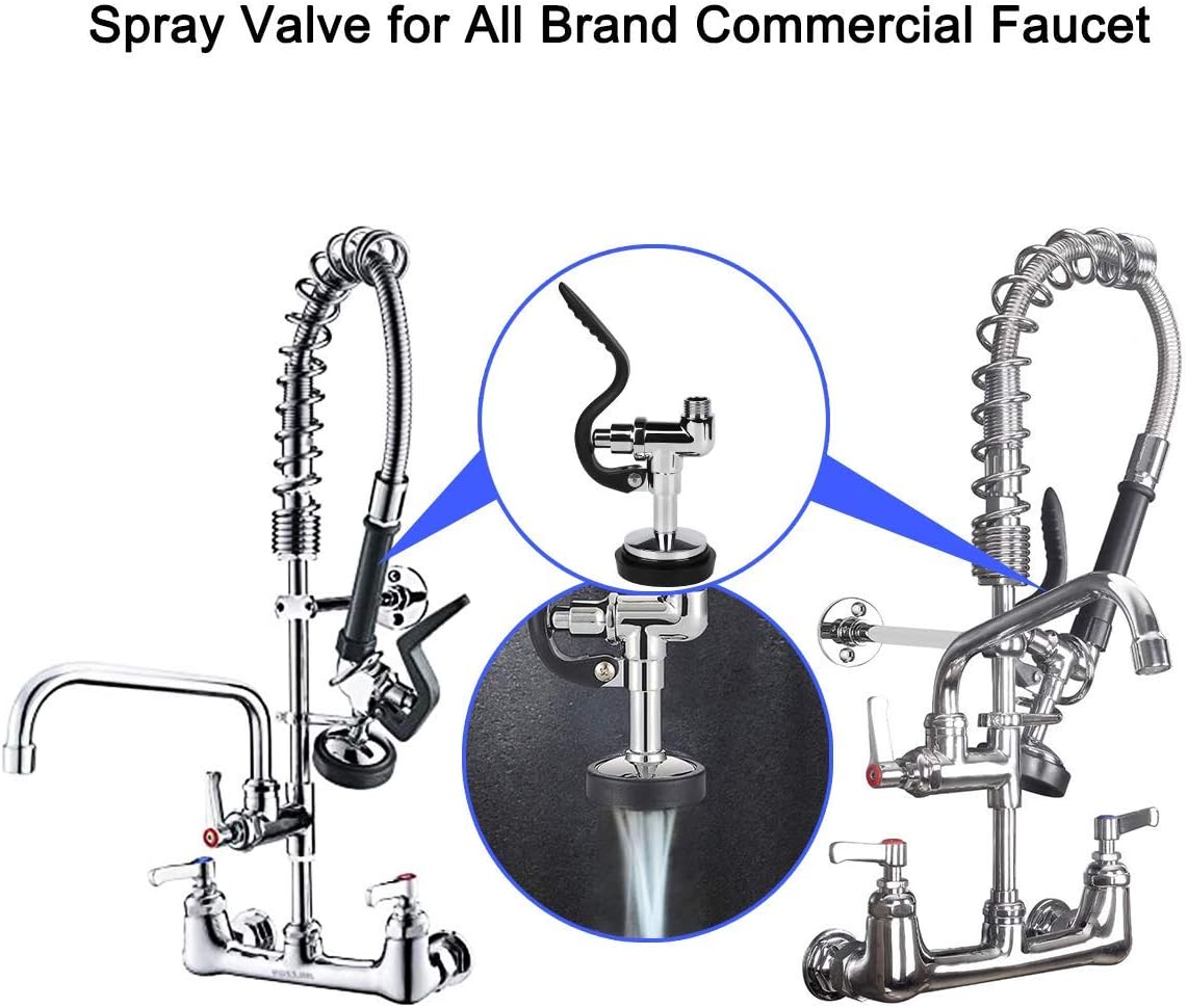 KWODE Commercial Kitchen Faucet with Pre-Rinse Sprayer and Short Black Spray Valve Working on Restaurant Industrial Commpartment Sinks
