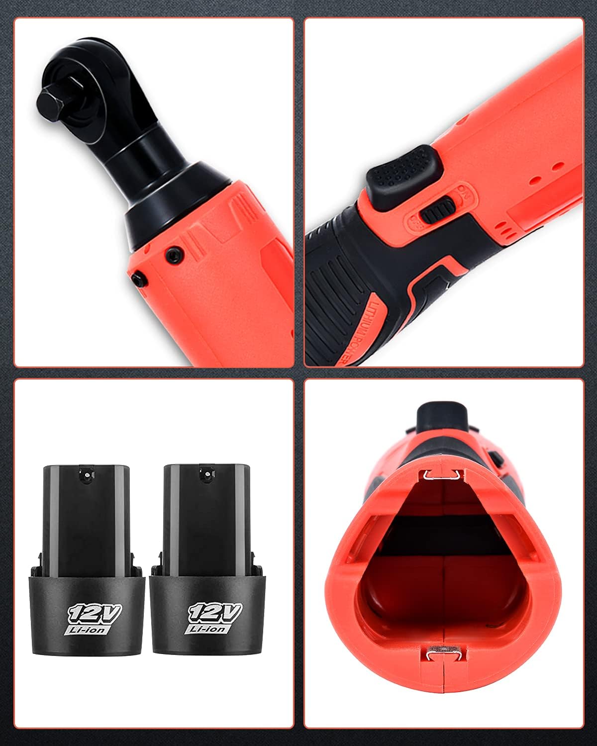 Cordless Electric Ratchet Wrench Set, 3/8" 12V 45 N.m Power Ratchet Tool Kit With 2 Packs 1300mAh Lithium-Ion Battery And Charger Trigger Angle Tool 12V (6 sets) : Tools & Home Improvement
