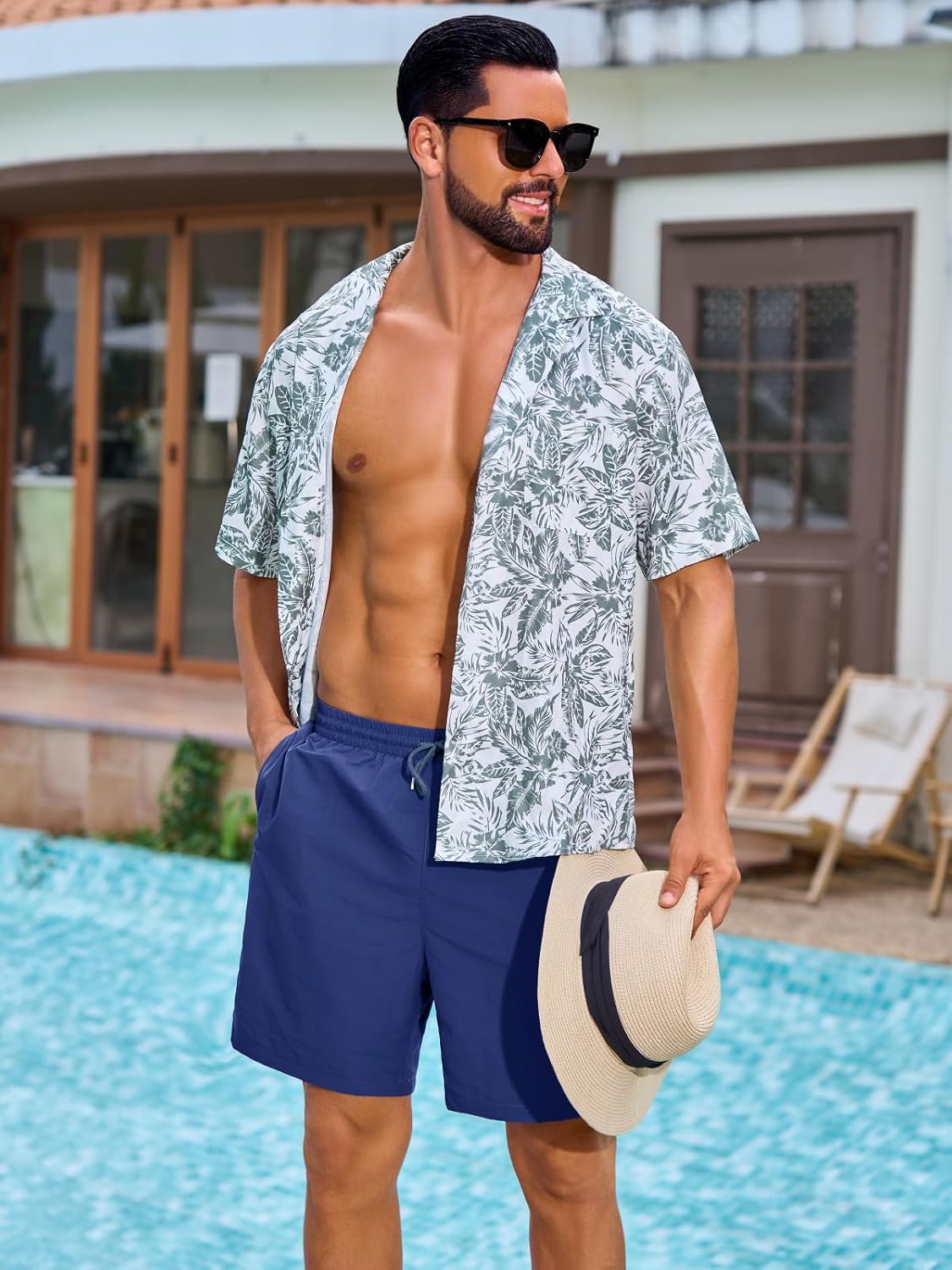 Mens Swim Trunks with Compression Linner Waterproof Swim Shorts with Zipper Pocket Quick Dry Board Shorts for Men