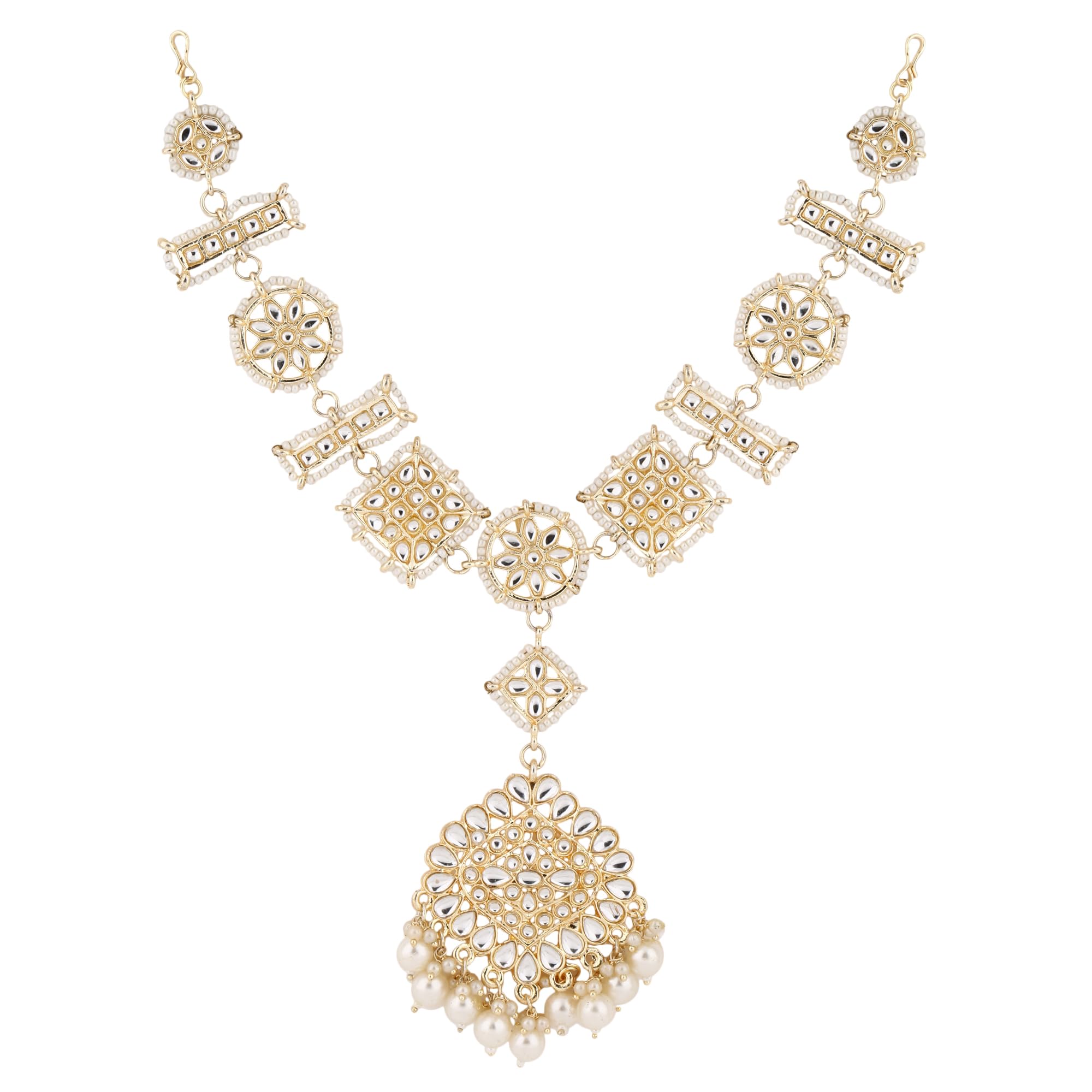 Shining Diva Fashion Latest Stylish Traditional Kundan Sheeshphool Maang Tikka Matha Patti Mathapatti Sheeshpatti Headband Hairband Hair Head Chain Jewellery for Women and Girls