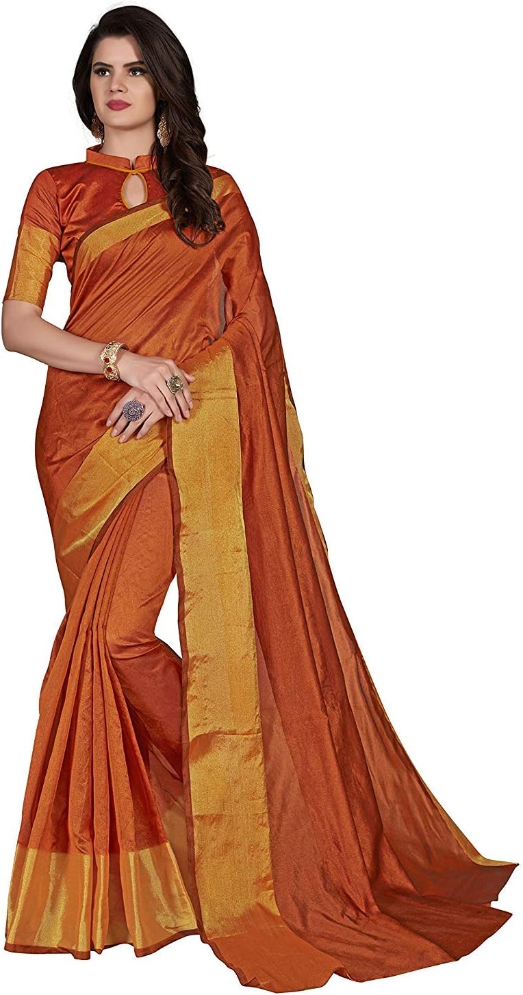Being Banarasi Synthetic with Blouse Piece Saree (1285_C_Orange Free Size)