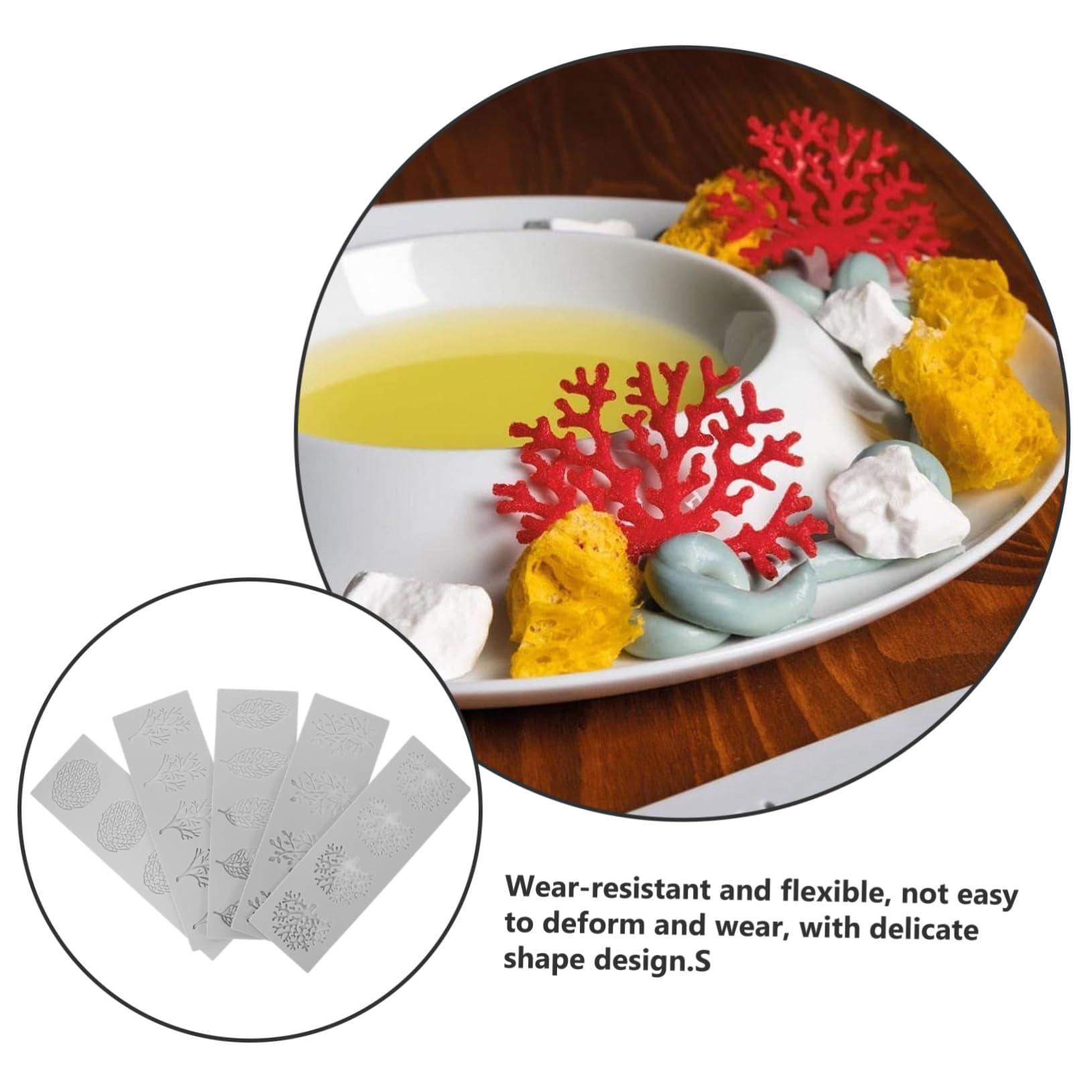 Moule Fondant en Silicone 5 Pièces, Forme de Feuille Délicate, Flexible et Antiadhésif, Facile à Nettoyer pour Pâtisserie et Dessert