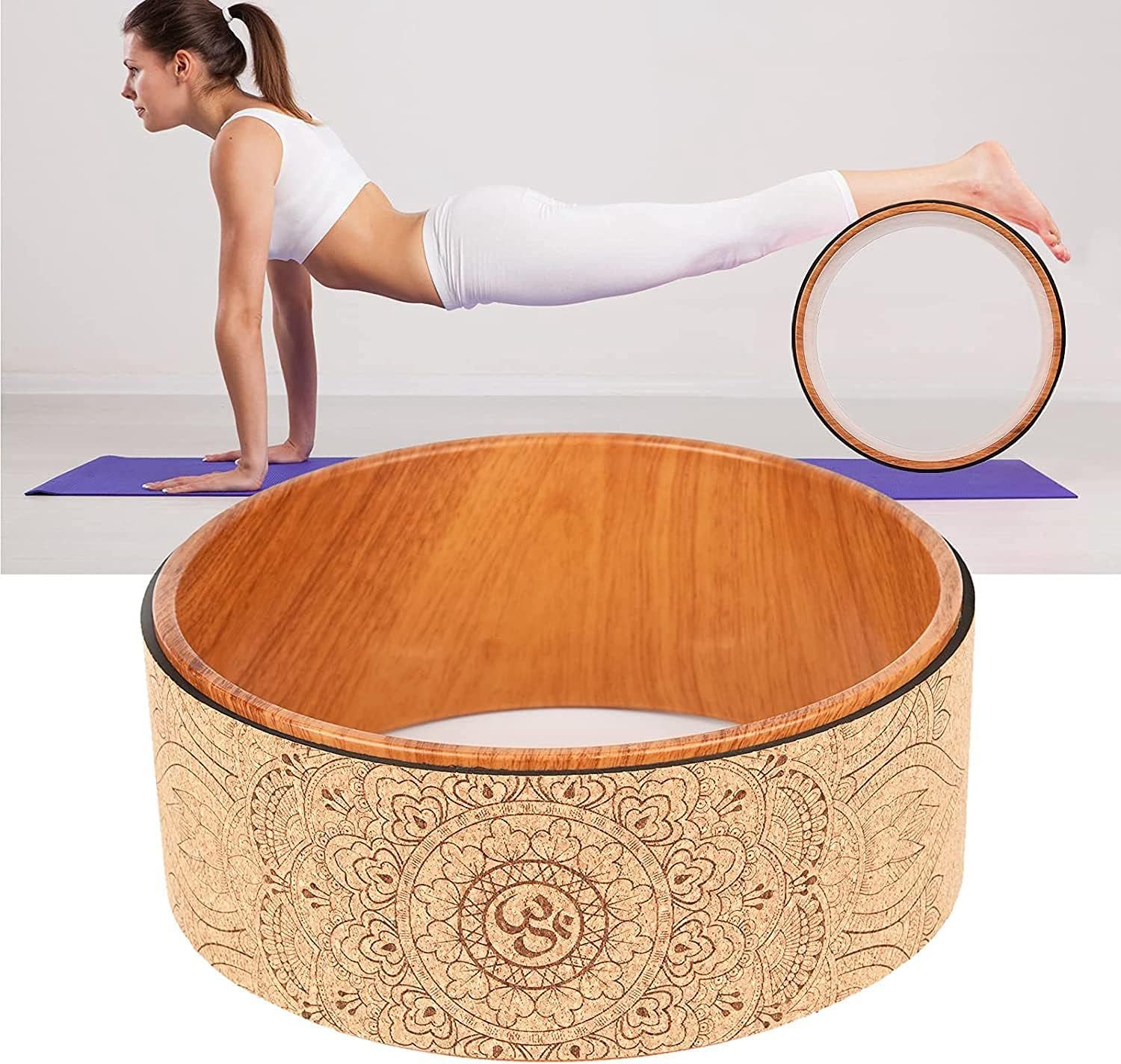 Cork Yoga Wheel for Stretching Flexibility Back Bends Deepen Yoga Pose Backbend Brown 5" x 12"