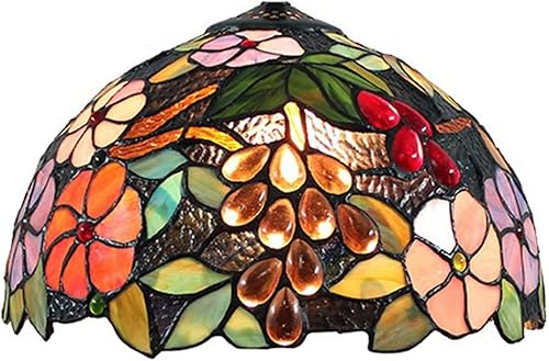 Errzom Tiffany - Pantalla de lámpara de uva de repuesto, pantallas de vidrio de 12 x 7 pulgadas con tapa, accesorios retro para lámpara pastoral