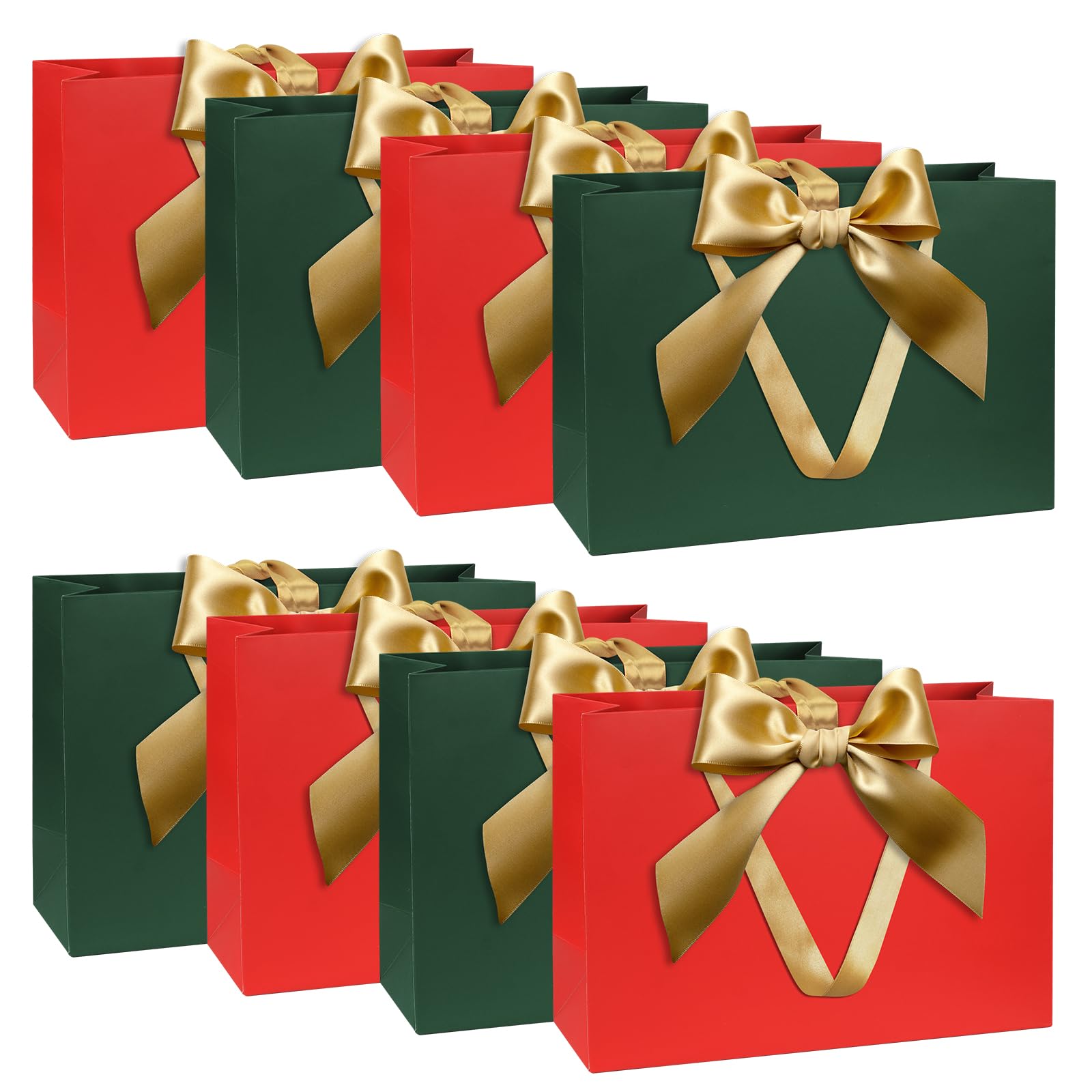 Gift Bags Set, Red Green Gift Bag with Ribbon Red Green Gift Bag with Handles 8pcs 30 x 20 x 10 cm Large Gift Bags for Christmas Birthday Wedding Anniversary