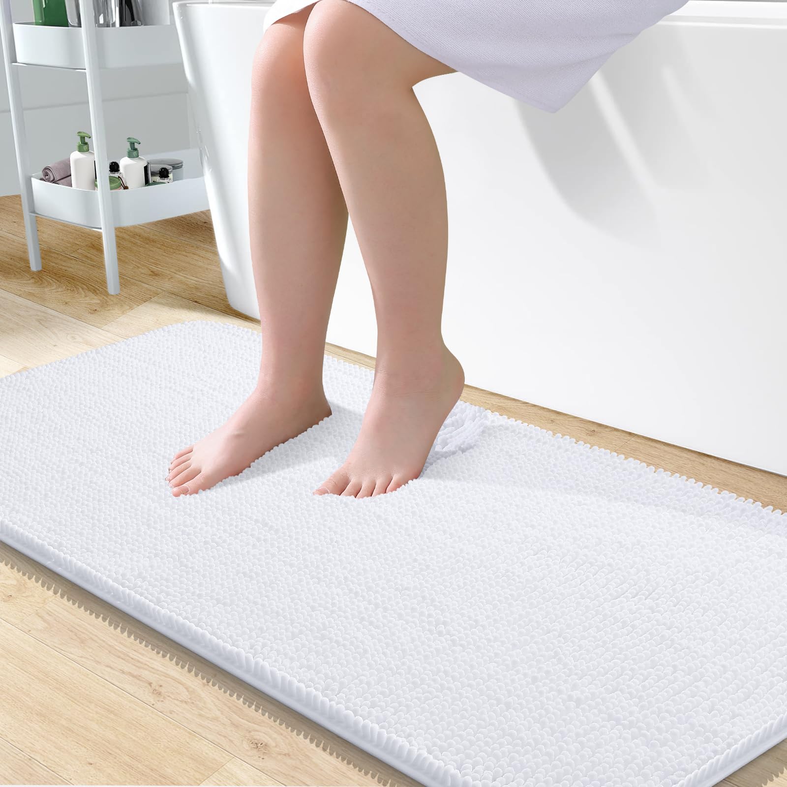OLANLY Large Bathroom Rugs 50x30, Extra Soft Absorbent Chenille Bath Rugs | White, Quick-Drying Rubber Backing, Machine Washable Bath Mat for Bathroom Floor, Tub and Shower, Home Decor Accessories