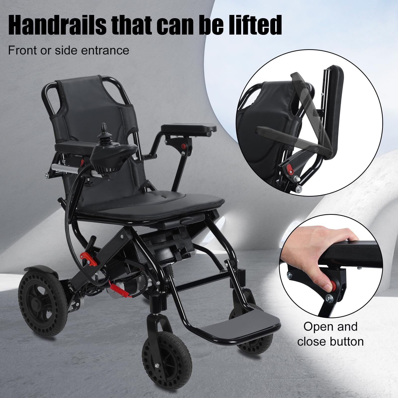 Chaire électrique pliable léger pour adultes - moteur de 500 W, scooter mobilité portable 12 milles avec conception anti-inclinaison les âgés seniors handicapés 22 kg （48,5 Noir