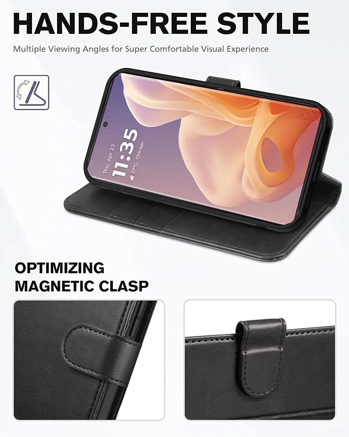 KP TECHNOLOGY Moto G85 Case, Motorola G85 5G Book Flip Leather Wallet Cover with Card Slots for Motorola Moto G85 5G (BLACK) - Image 4