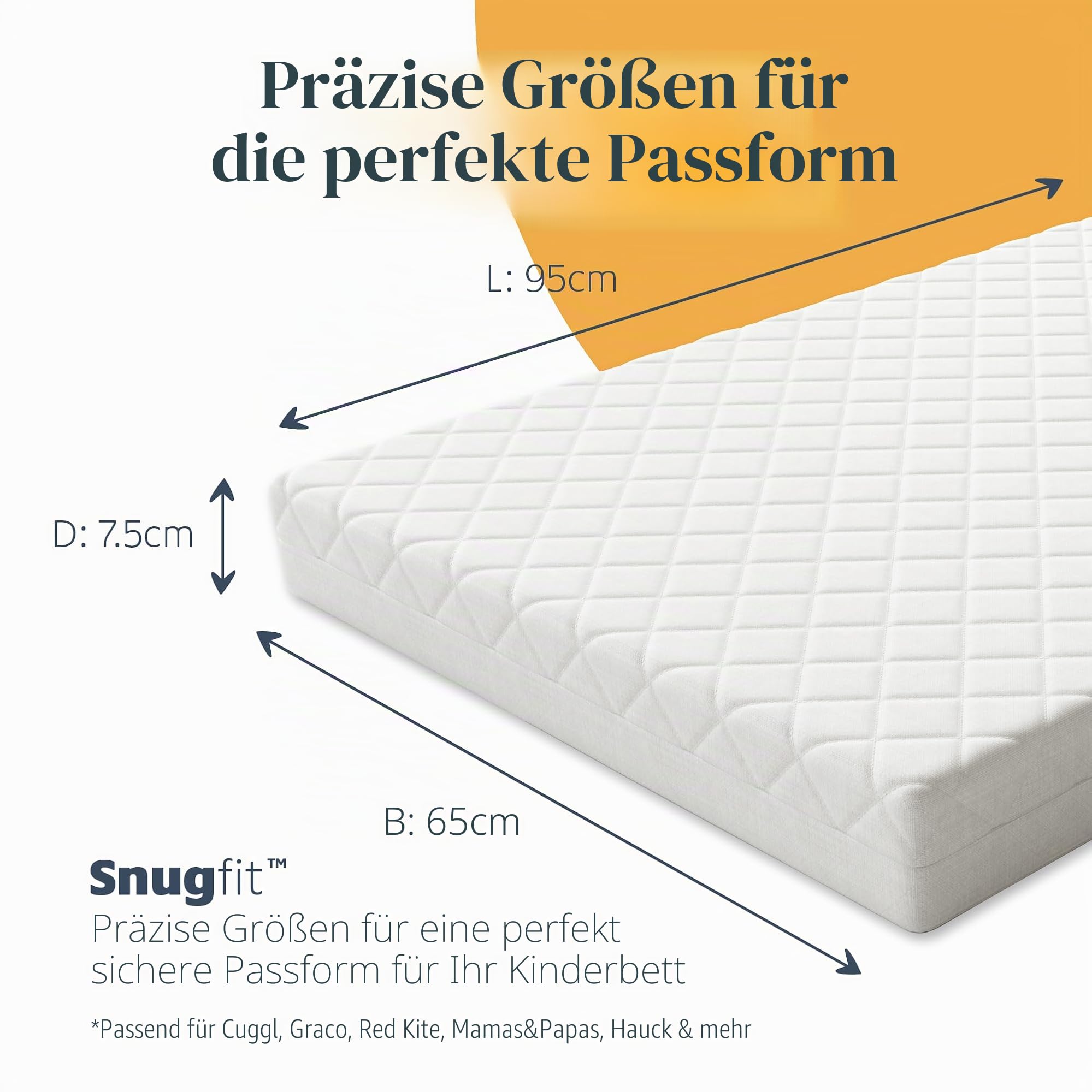 Mother Nurture Klassische Matratze für Reisebett aus Ökofaser, weiß, 95 x 65 x 7,5 cm