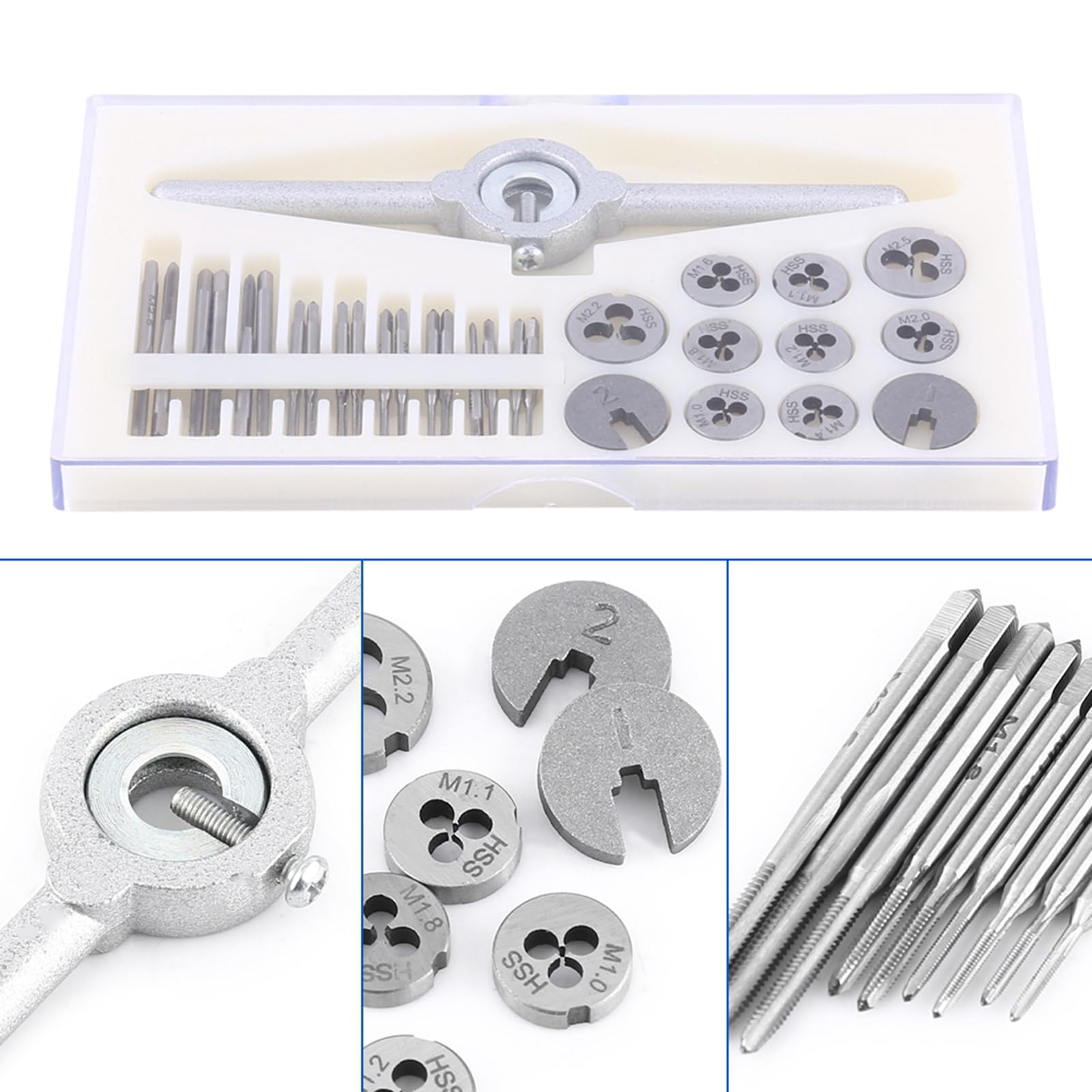Set di Maschi e Filiere, Kit di Utensili per Filettatura HSS da 30 Pezzi con Chiavi per Filettatura Interna Ed Esterna, Maschiatura Manuale di Precisione