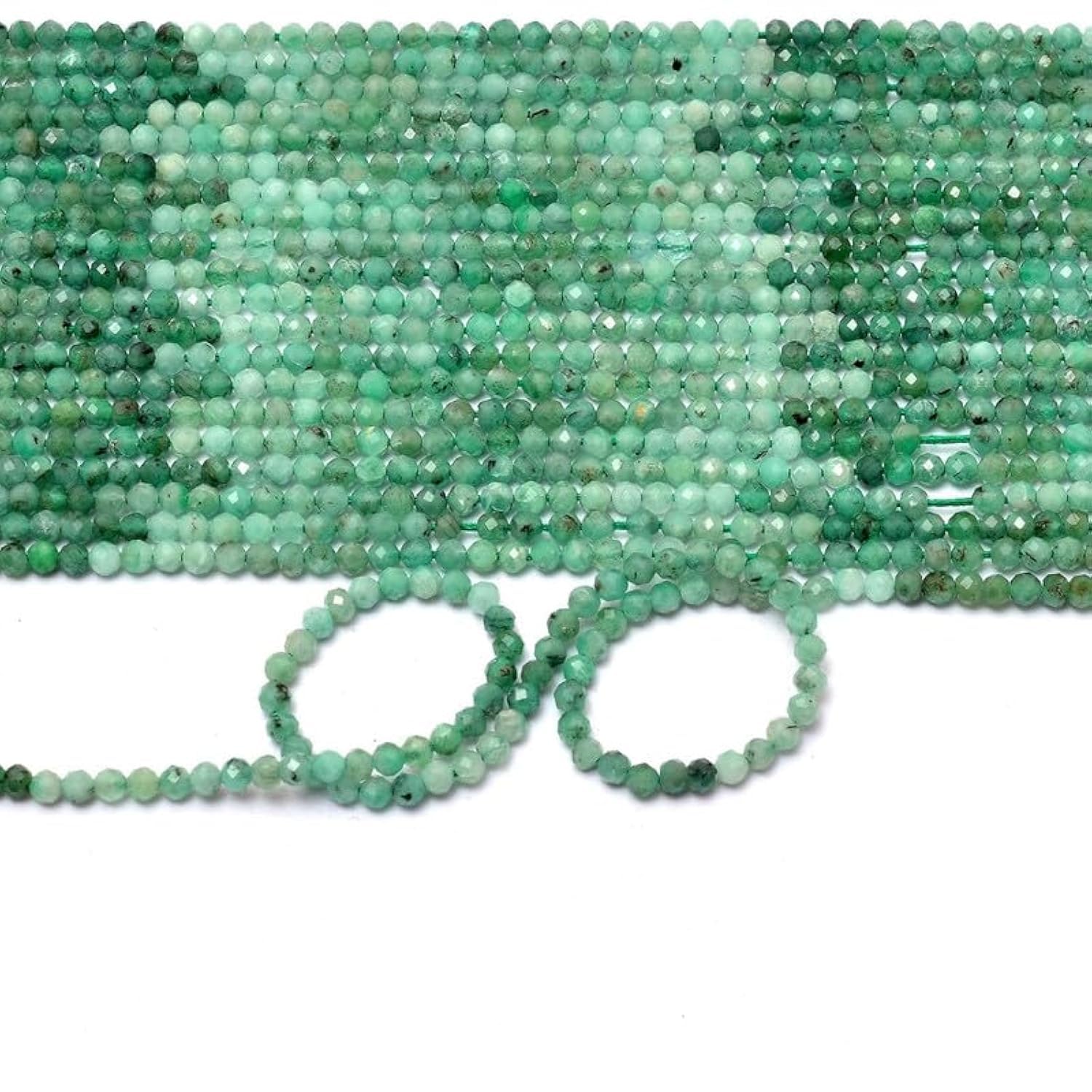 Perles émeraude naturelle 3mm rondelles facettées pour création de bijoux en lot de 2 fils