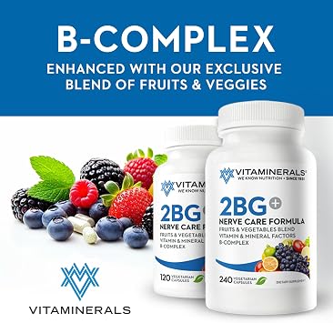 Vitaminerals 2BG+TM B Complex Immune Support High Potency B Complex | Fruits & Veggies Blend | 240 Veggie Caps