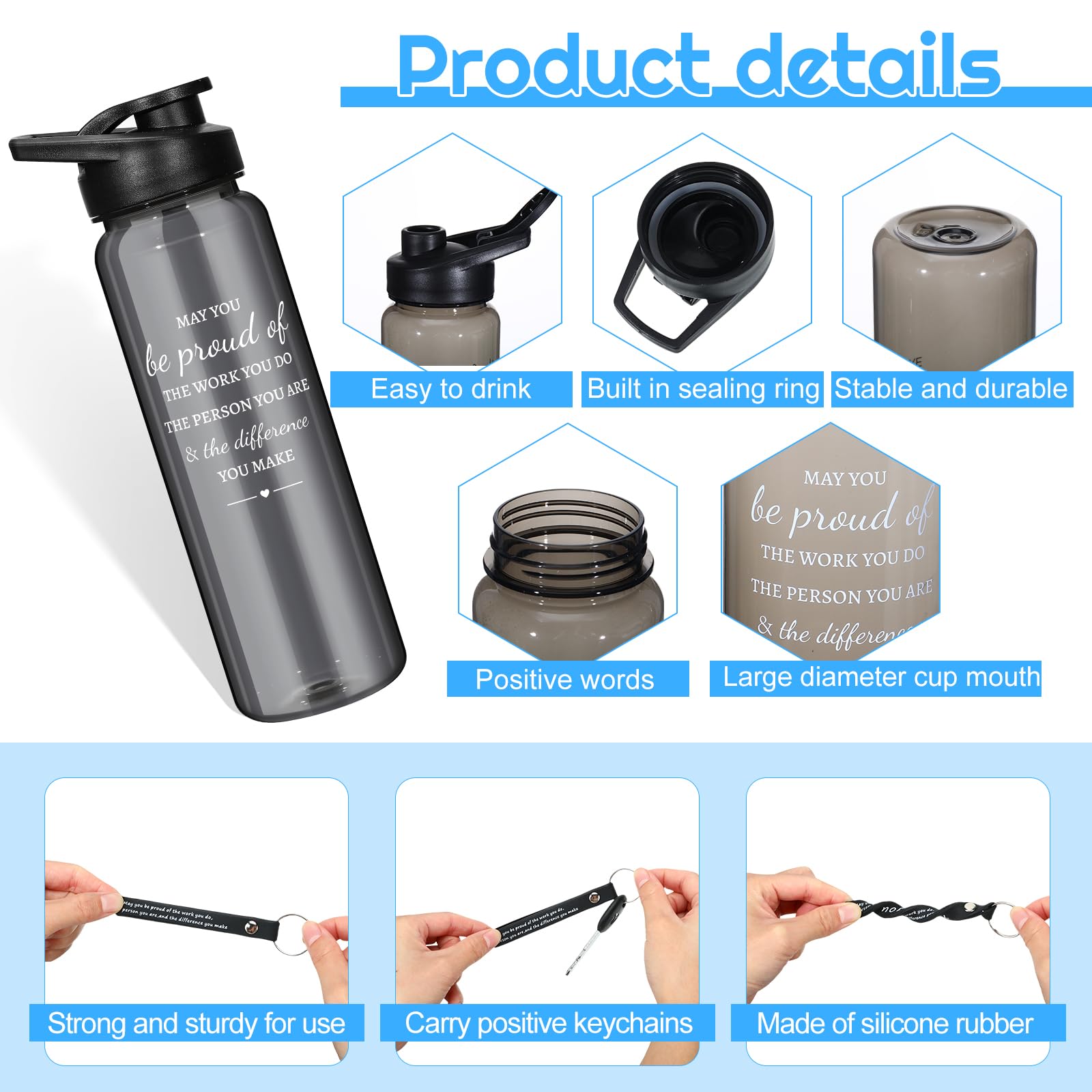 Bokon 10 Bottiglie Termiche In Acciaio Inox 304 Da 500 Ml Con Manico In Silicone - Regali Di Ringraziamento Per Dipendenti E Colleghi, 10 Colori Con Frasi Ispiratrici