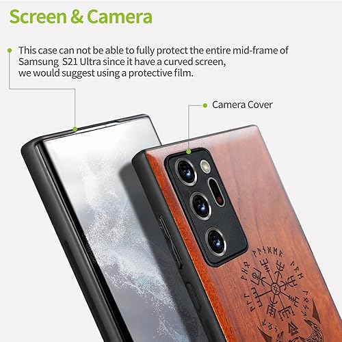 Miniatura 3 de Carveit Funda de madera para Galaxy Note20 Ultra madera real dura y TPU suave negro funda protectora de madera única y elegante compatible con