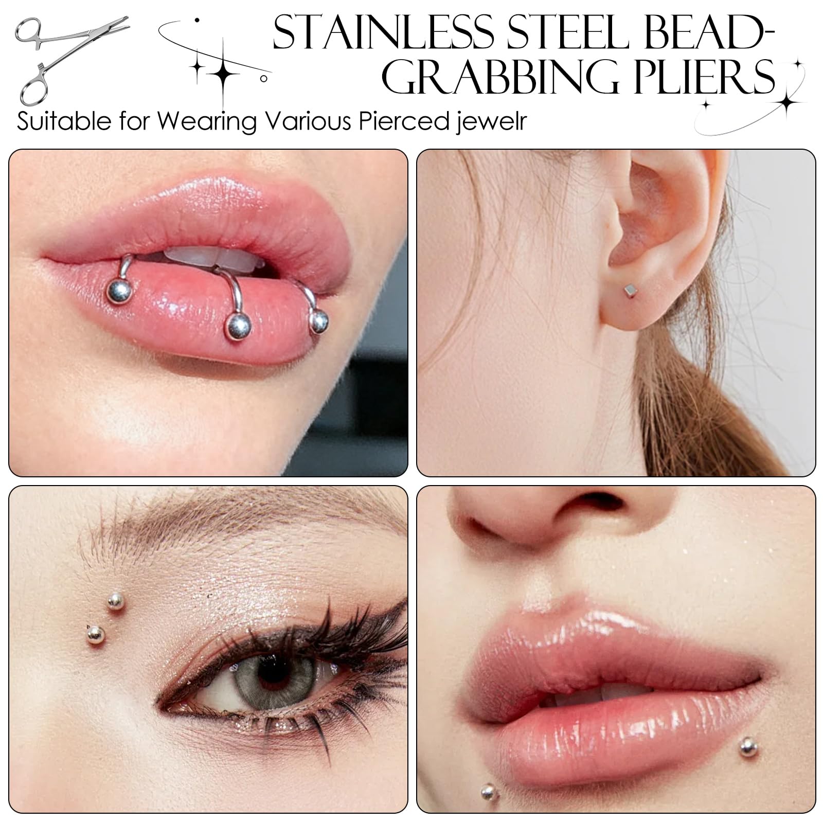 Alicates Para Piercing De Bolas, 3mm Alicates para Piercing de Bolas de Joyería, Herramientas de Perforación Utilizadas para Abrir y Reemplazar Perforaciones en Las Orejas, Labios, Nariz y Cejas