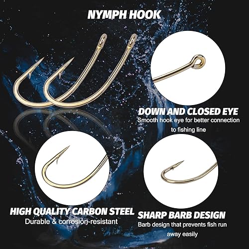 Miniatura 2 de Goture Anzuelos de pesca con púas con componentes magnéticos, caja de acero de alto carbono para atar moscas, kit de anzuelos de pesca para atar