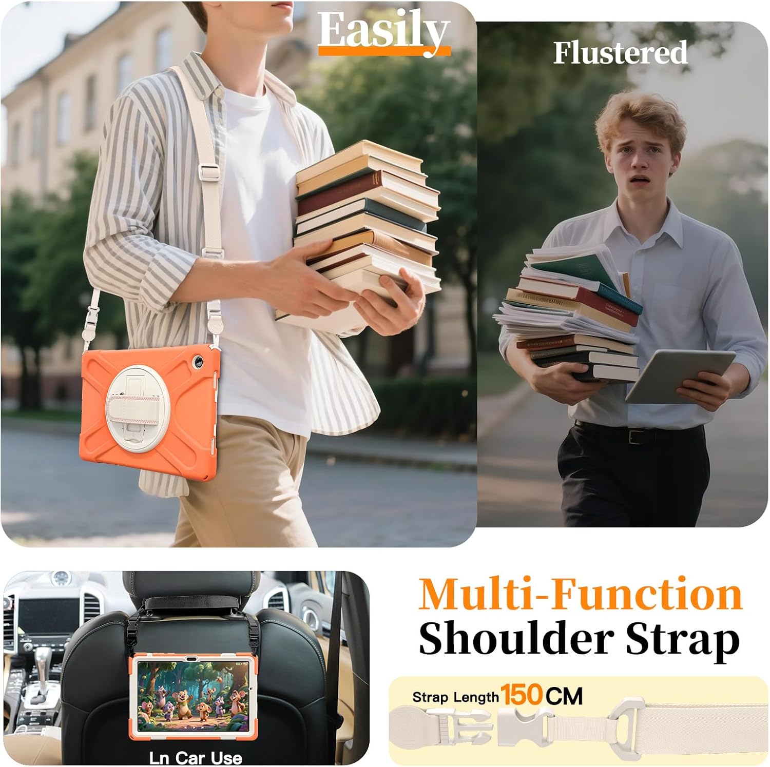 Case for Samsung Galaxy Tab A11+ Plus 11 Inch 2025 Kids Friendly, Heavy Duty Shockproof Rotating Stand with Pencil Holder and Hand Strap for Samsung Tablet (Orange, A11+ Plus 11" 2025)