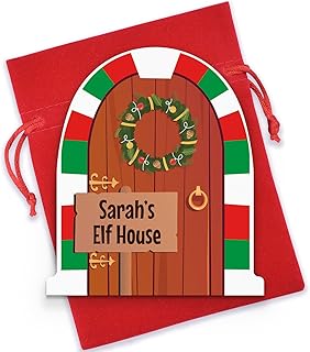 Personalised Christmas Elf House Door Elf Props Accessories Decorations For Elf Arrival, Elf Girl Elf Boy, Xmas Magic Fairy Doorway, Christmas Elf Ideas, Any Name, With Red Bag