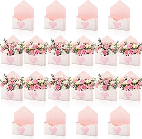 Miniatura 9 de Geyee 20 cajas sobre para ramo de floristería, ramo de flores, embalaje de papel, cajas de flores para arreglos para el día de San Valentín, boda
