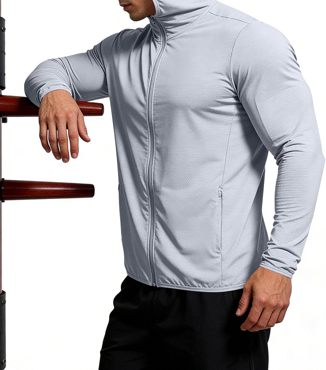 Men's Full Zip Sun Protection Hoodie UPF 50+ Lightweight Quick Dry Long Sleeve UV Jacket with Thumb Holes for Fishing