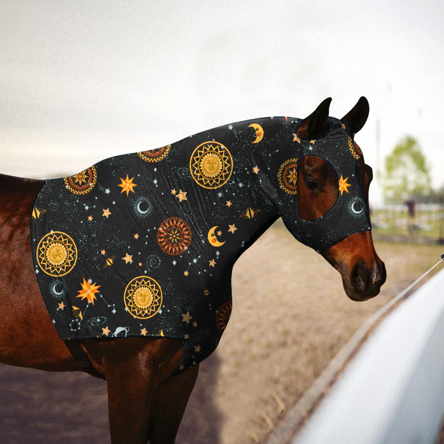 Horse Slicker Hood with Zipper: Snug Fit, No-Ears Design, and Extra Large Eye Holes for Face, Shoulders, Mane, Chest, and Withers - Perfect for Show-L(Orange Sun)