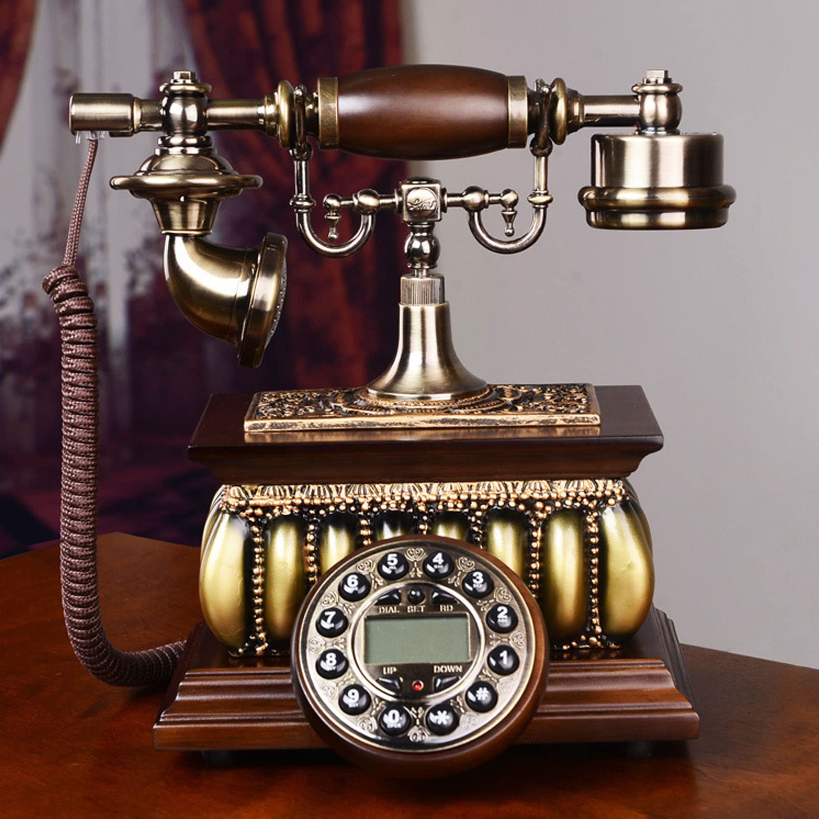 Téléphone du bois de téléphone à l'ancienne rétroéclairé FSK